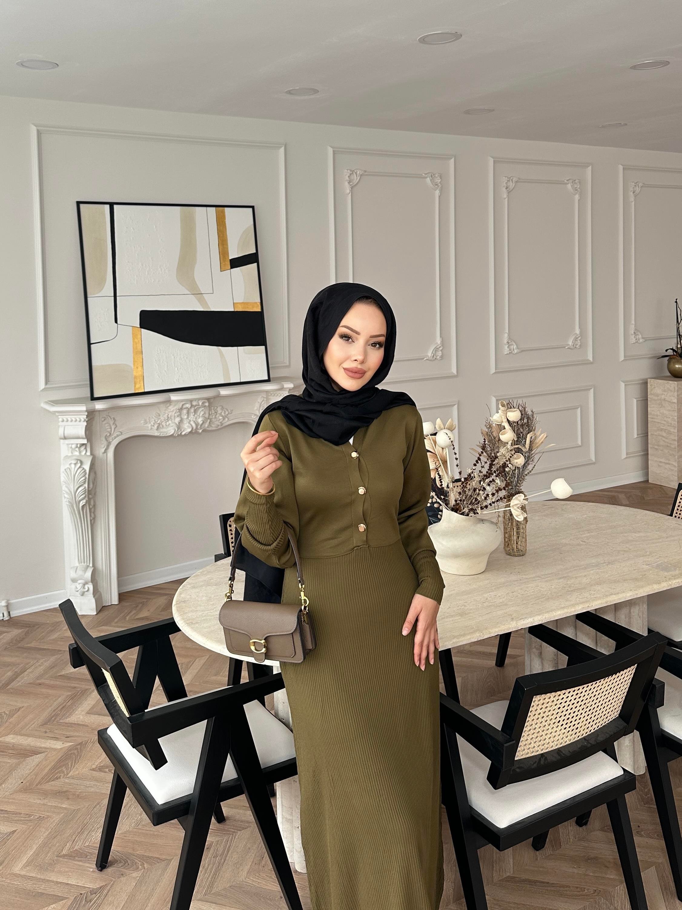 Ayda Triko Elbise Yeşil