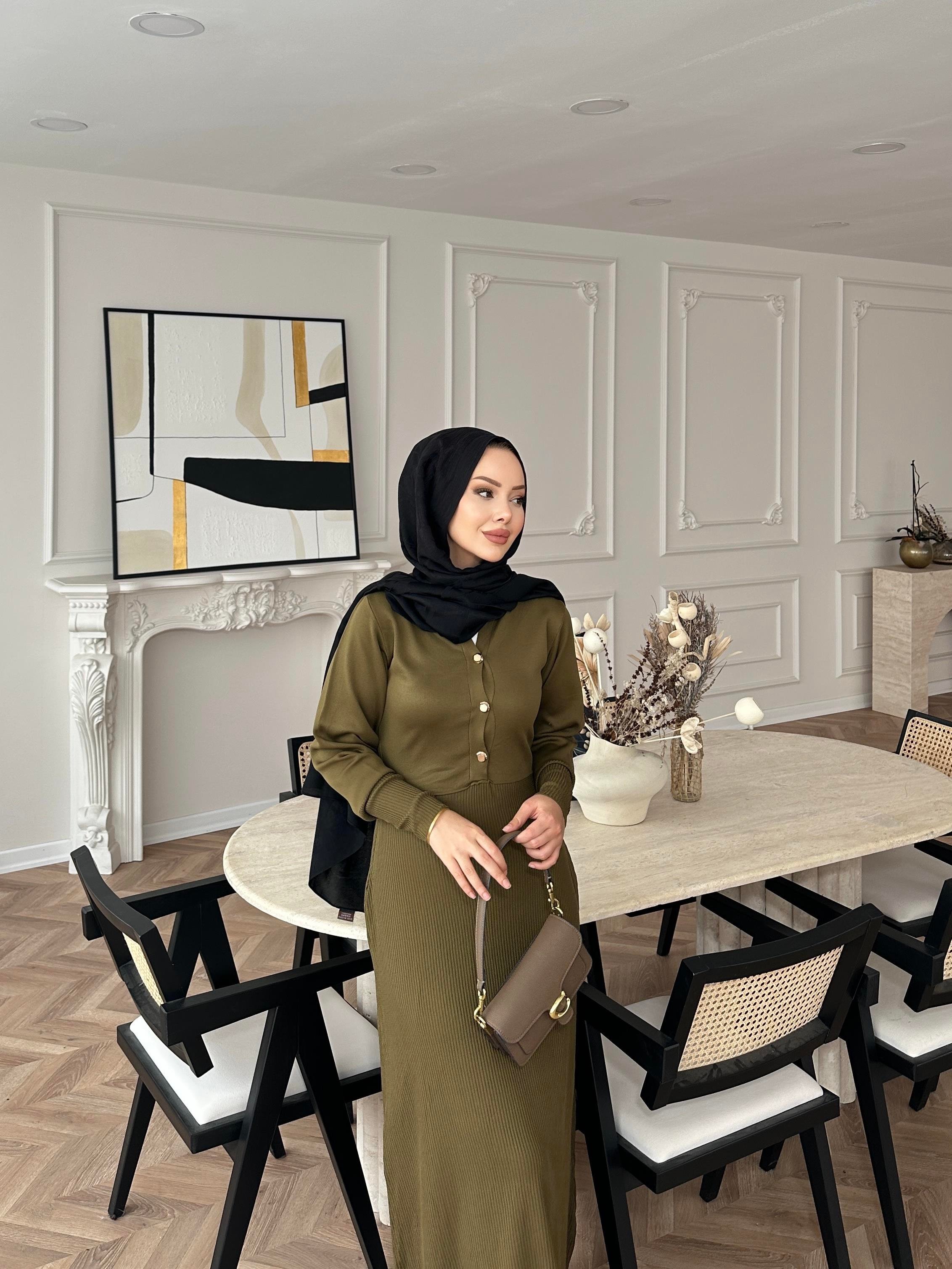 Ayda Triko Elbise Yeşil