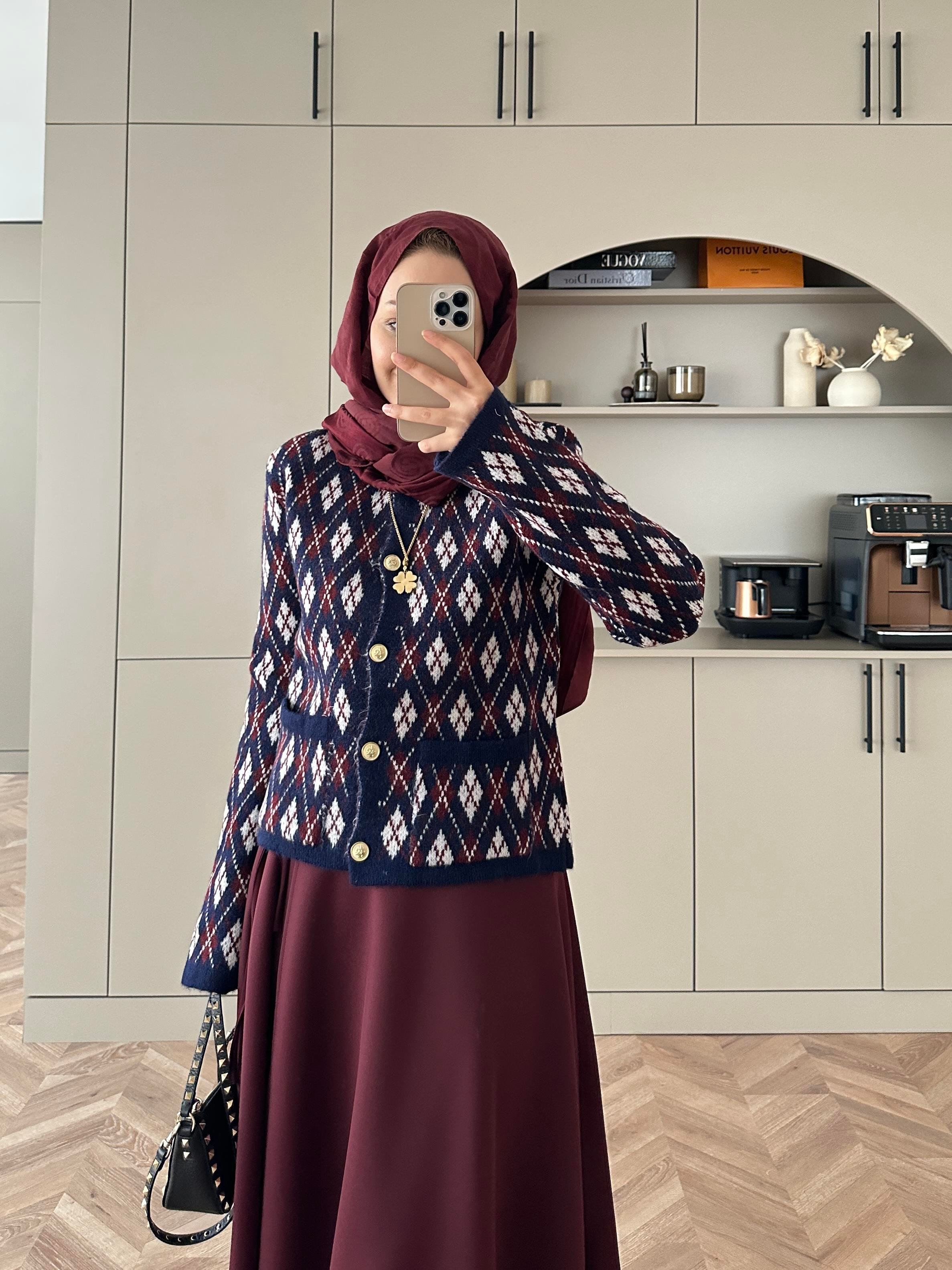 Baklava Desen Triko Hırka Lacivert