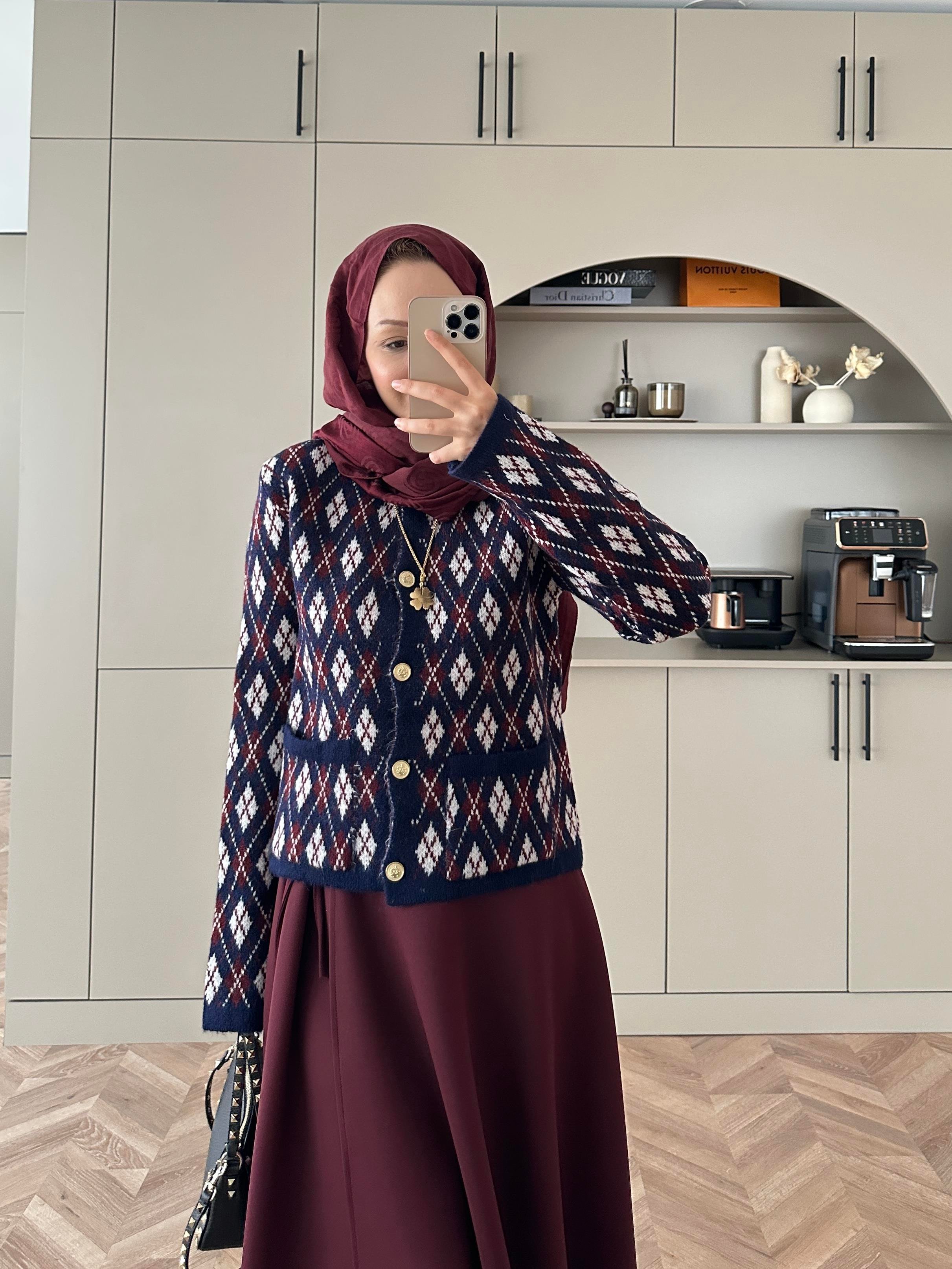 Baklava Desen Triko Hırka Lacivert