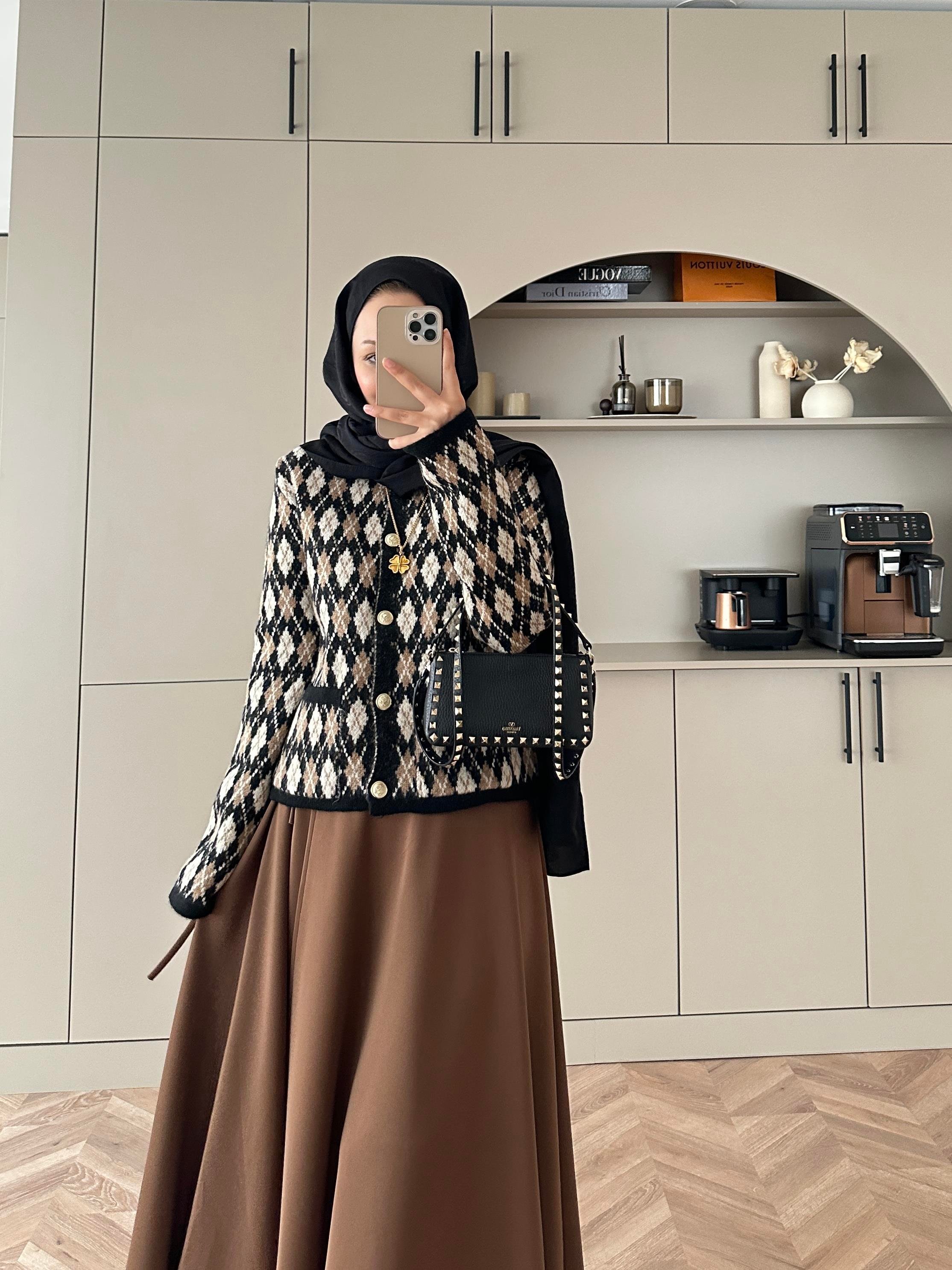 Baklava Desen Triko Hırka Siyah