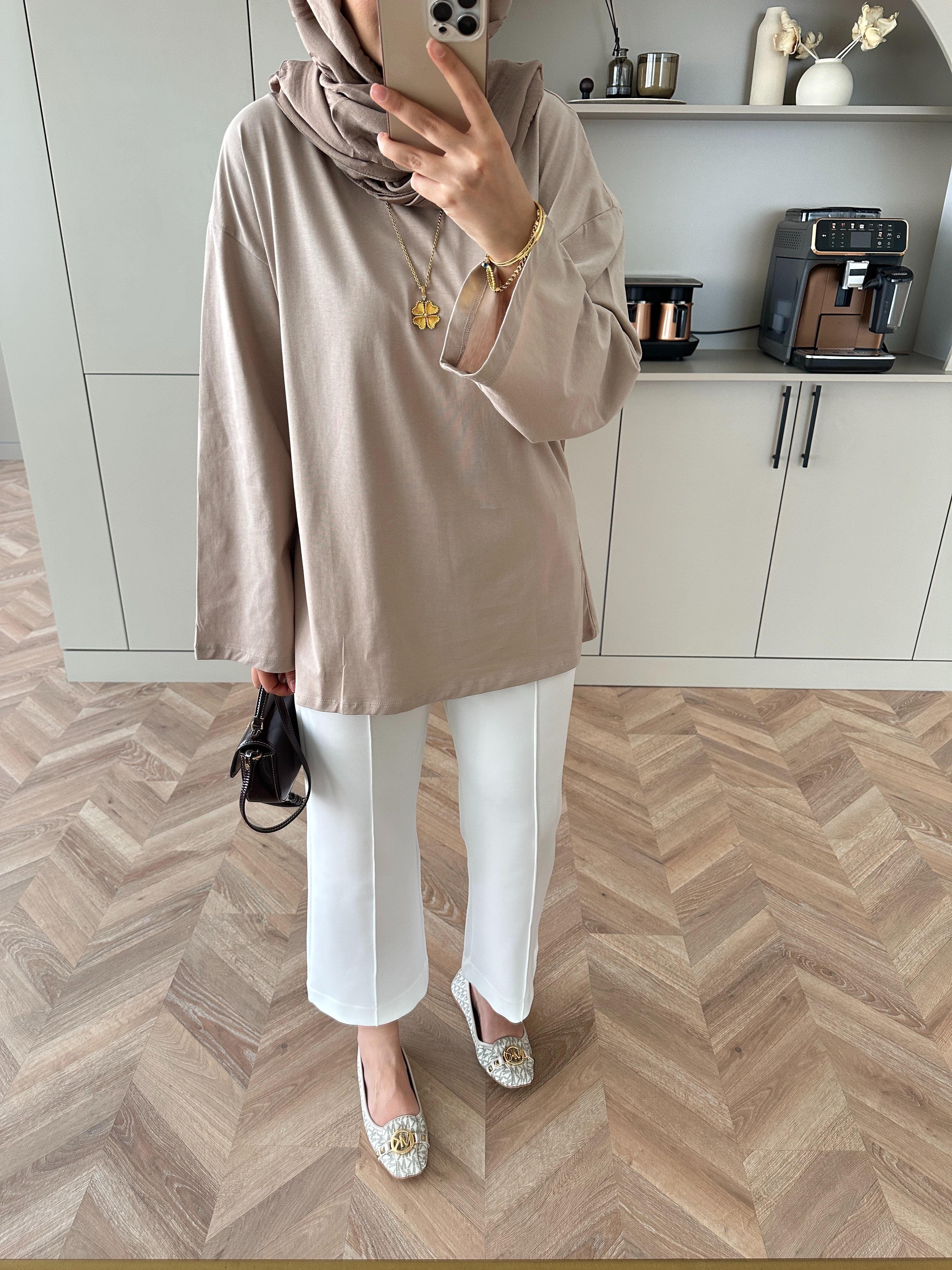 Basic Uzun Kollu Bluz Bej