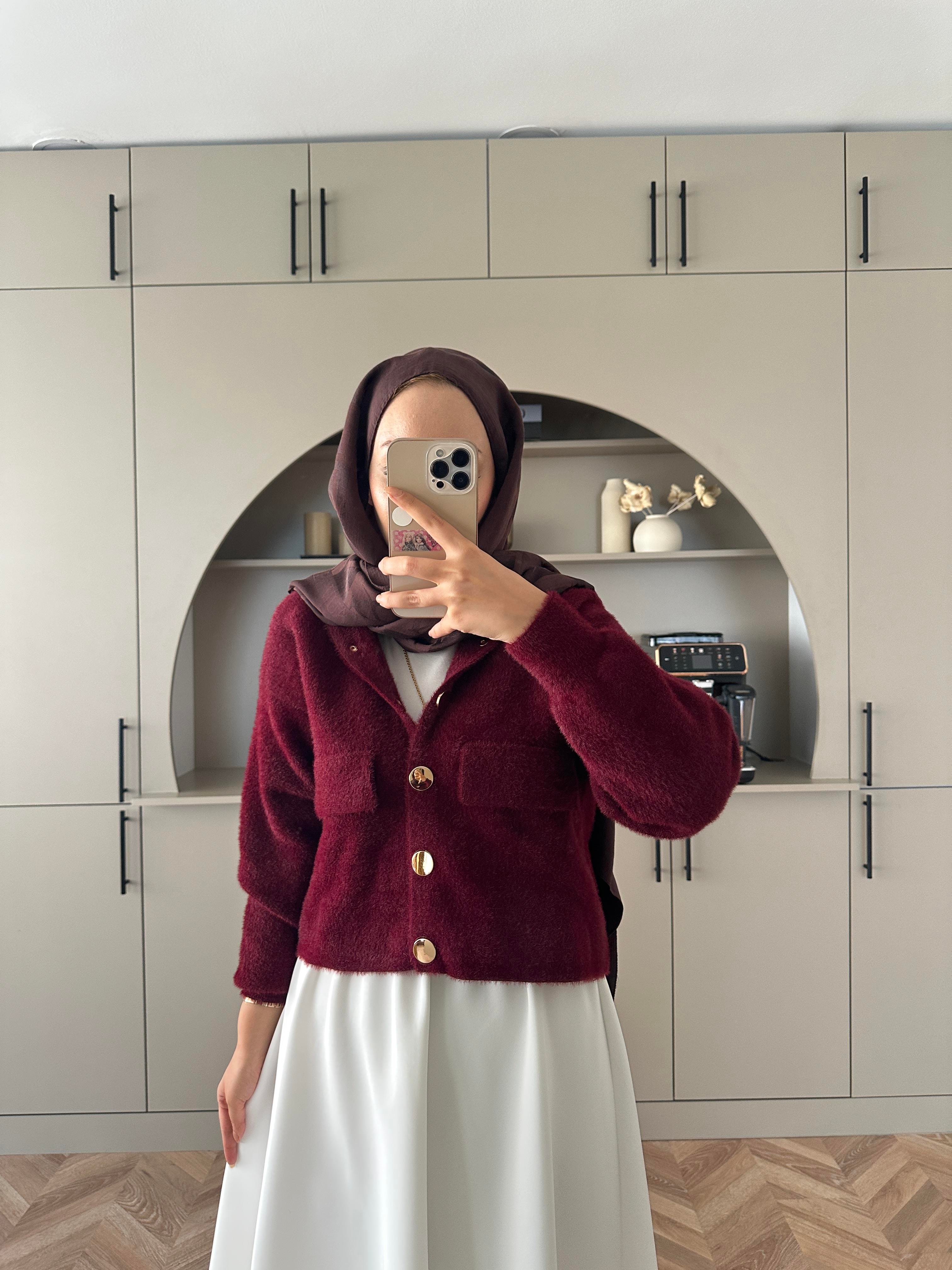 Becca Angora Hırka Bordo