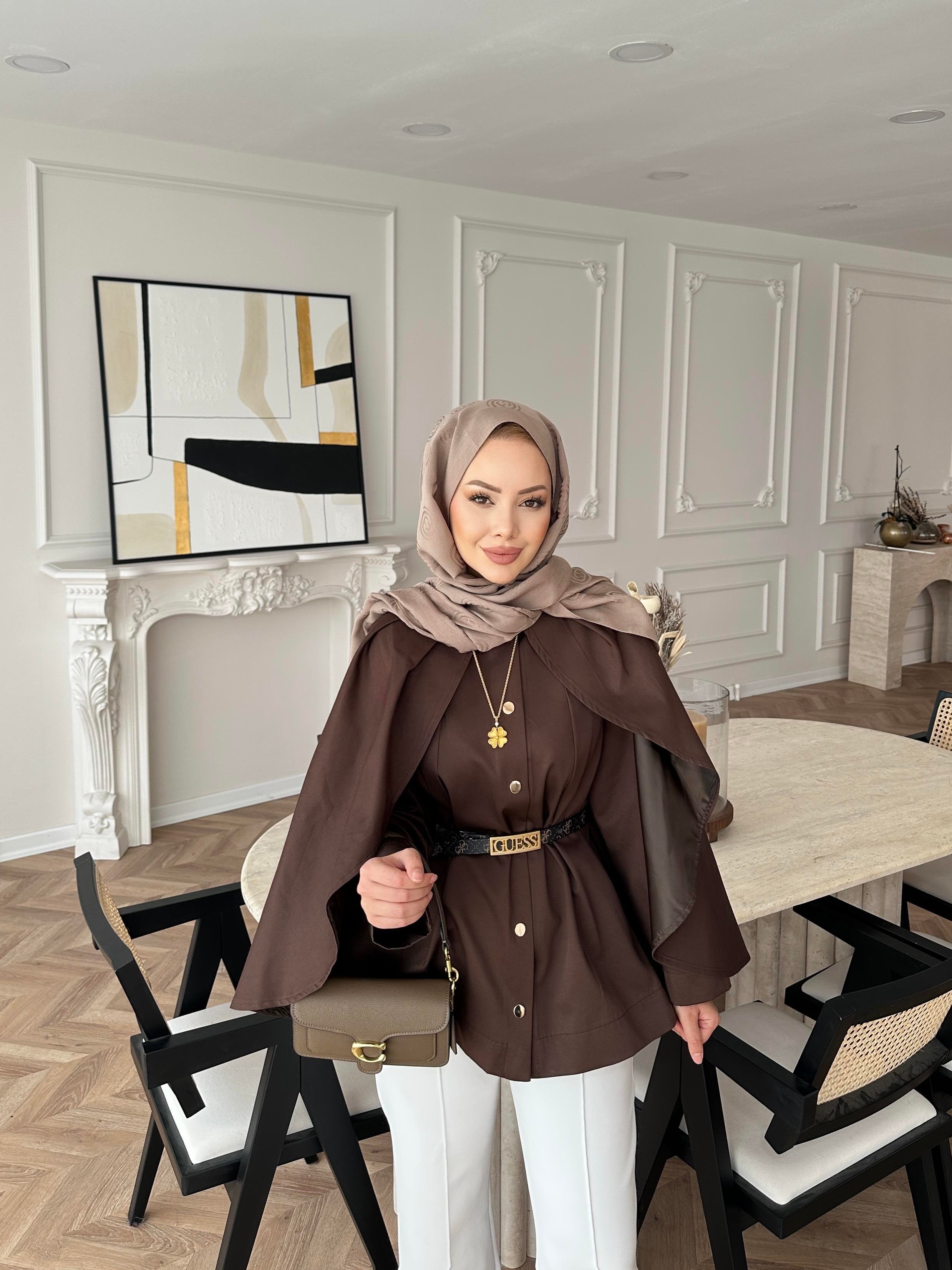 Blur Yarasa Kollu Trençkot Acı Kahve