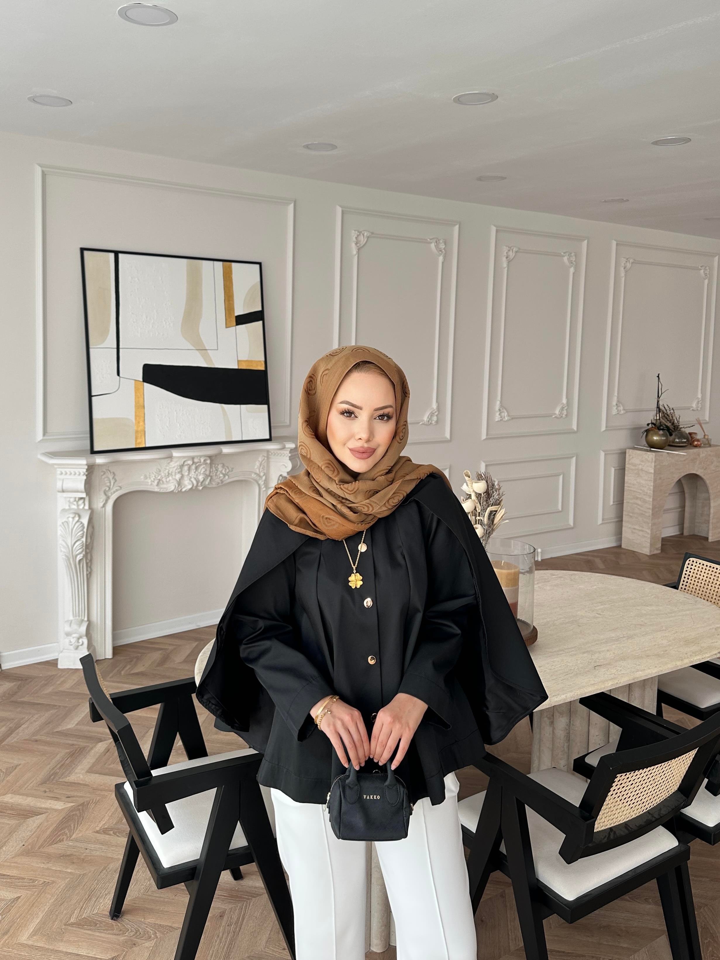 Blur Yarasa Kollu Trençkot Siyah