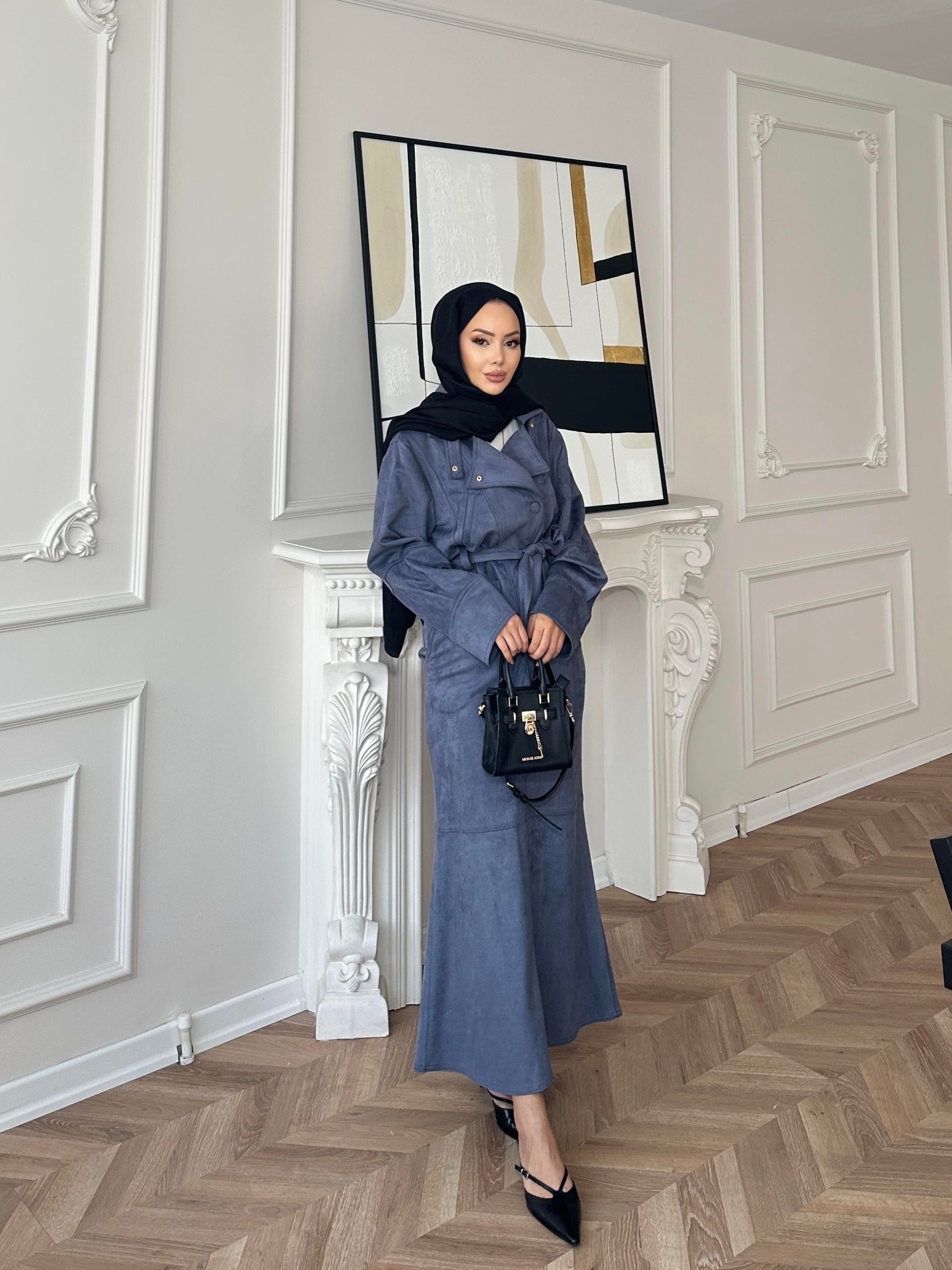 Bomber Ceketli Süet Etekli Takım Mavi