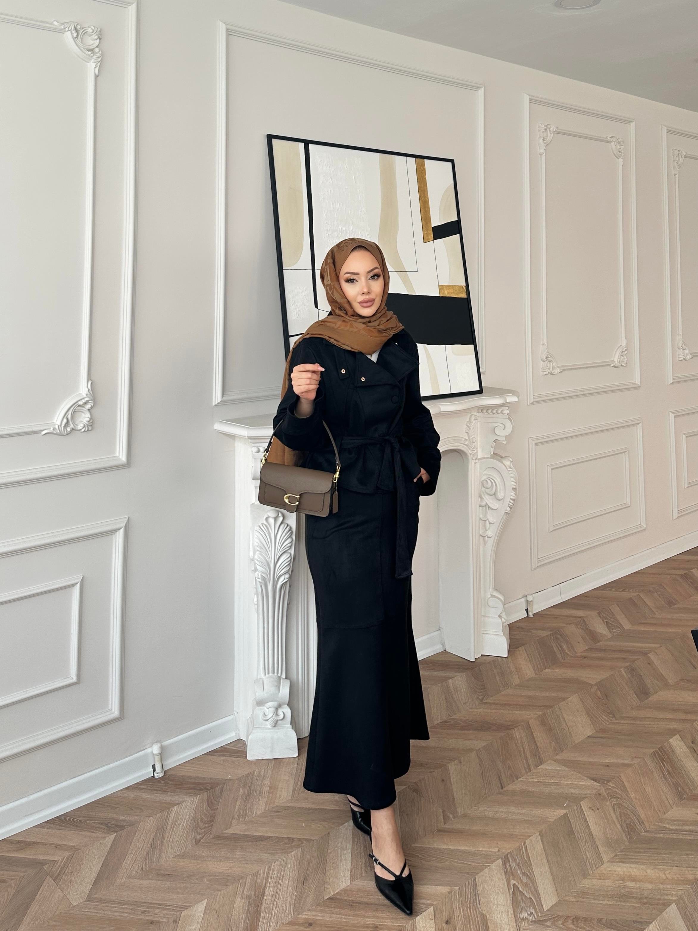 Bomber Ceketli Süet Etekli Takım Siyah