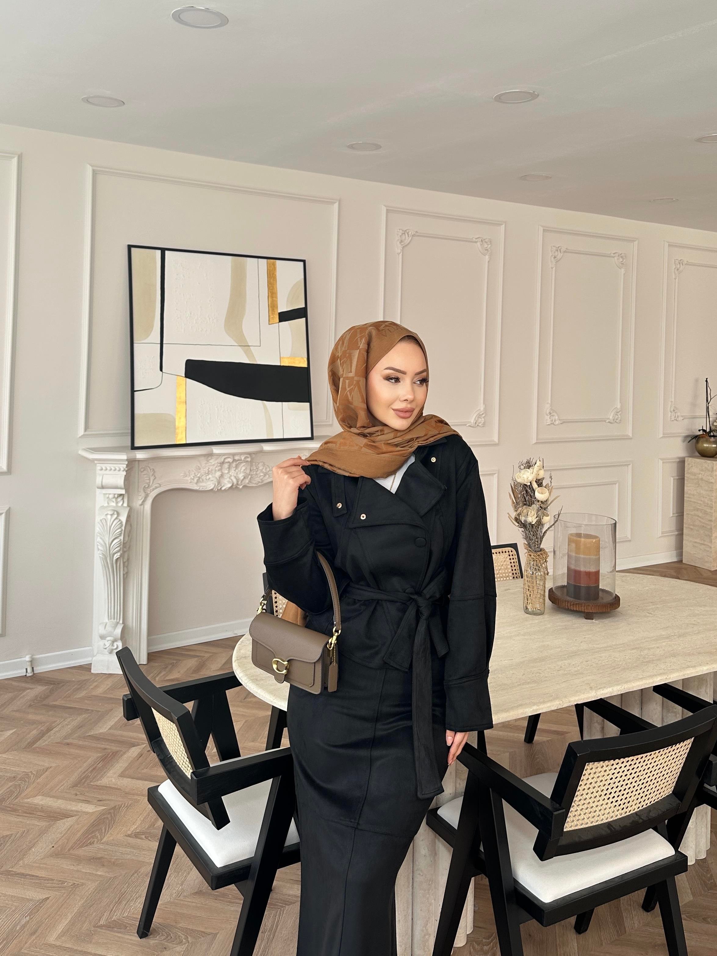 Bomber Ceketli Süet Etekli Takım Siyah