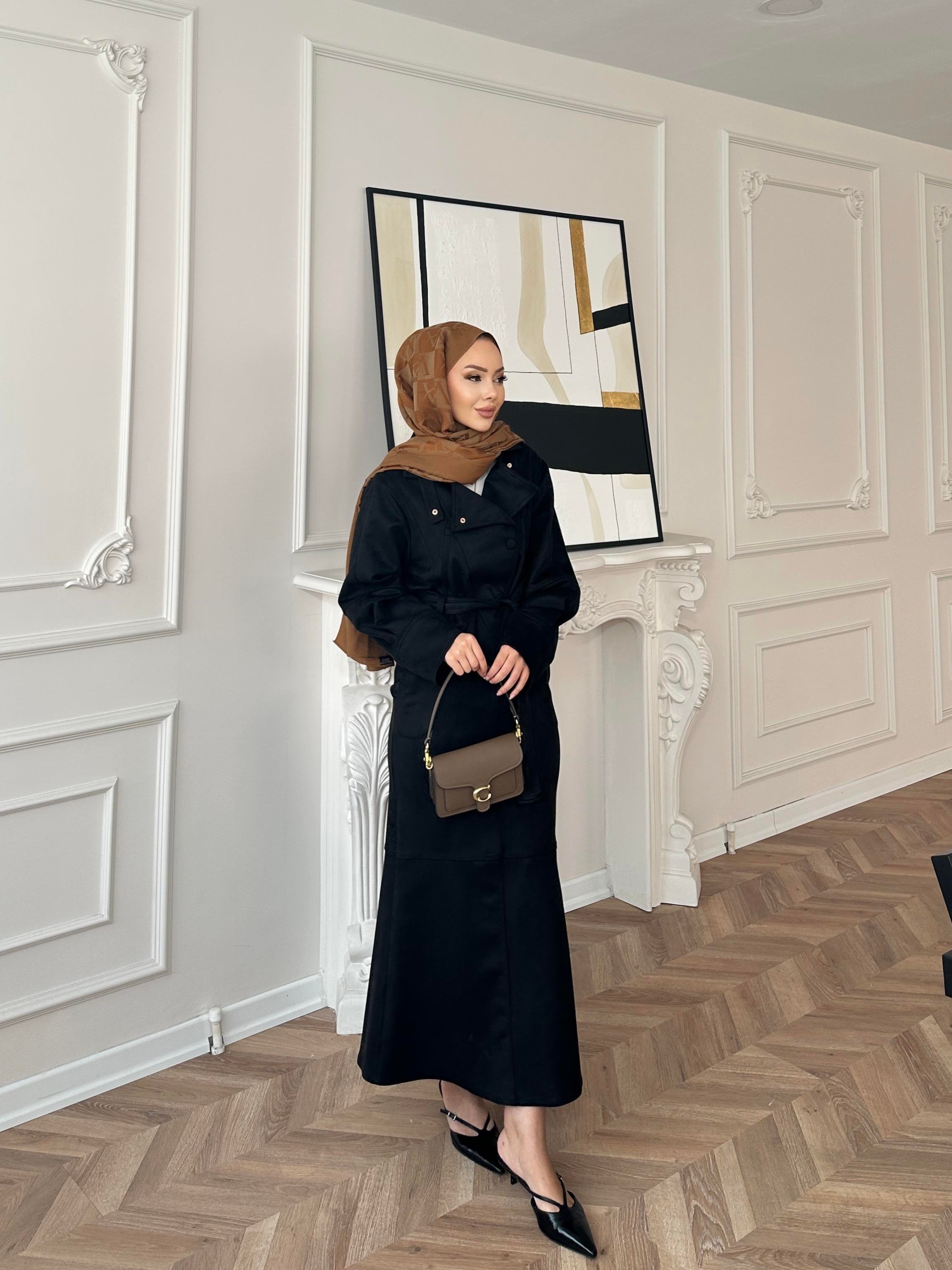 Bomber Ceketli Süet Etekli Takım Siyah