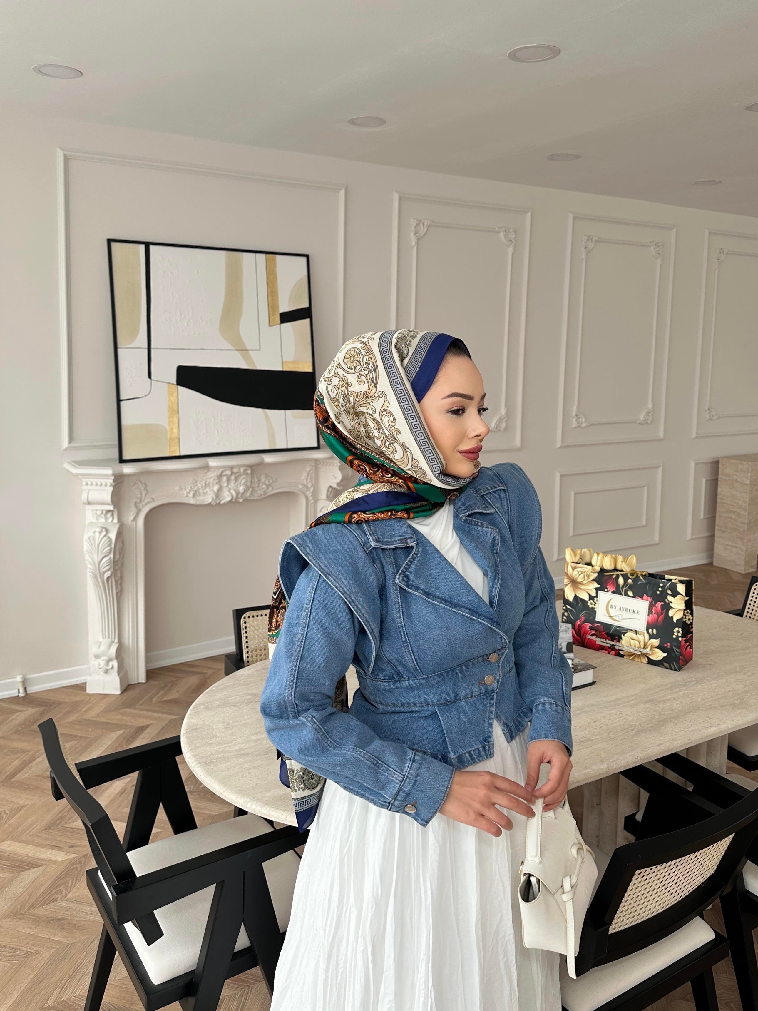 Çapraz Detaylı Kot Ceket Buz Mavi