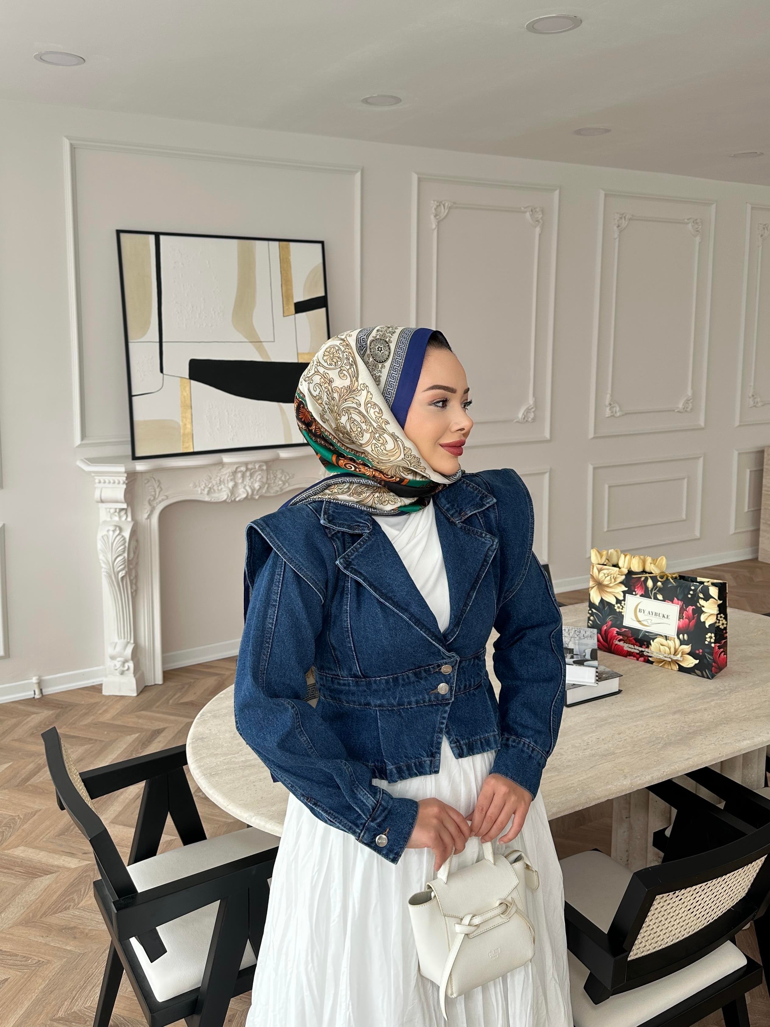 Çapraz Detaylı Kot Ceket Kot Mavi