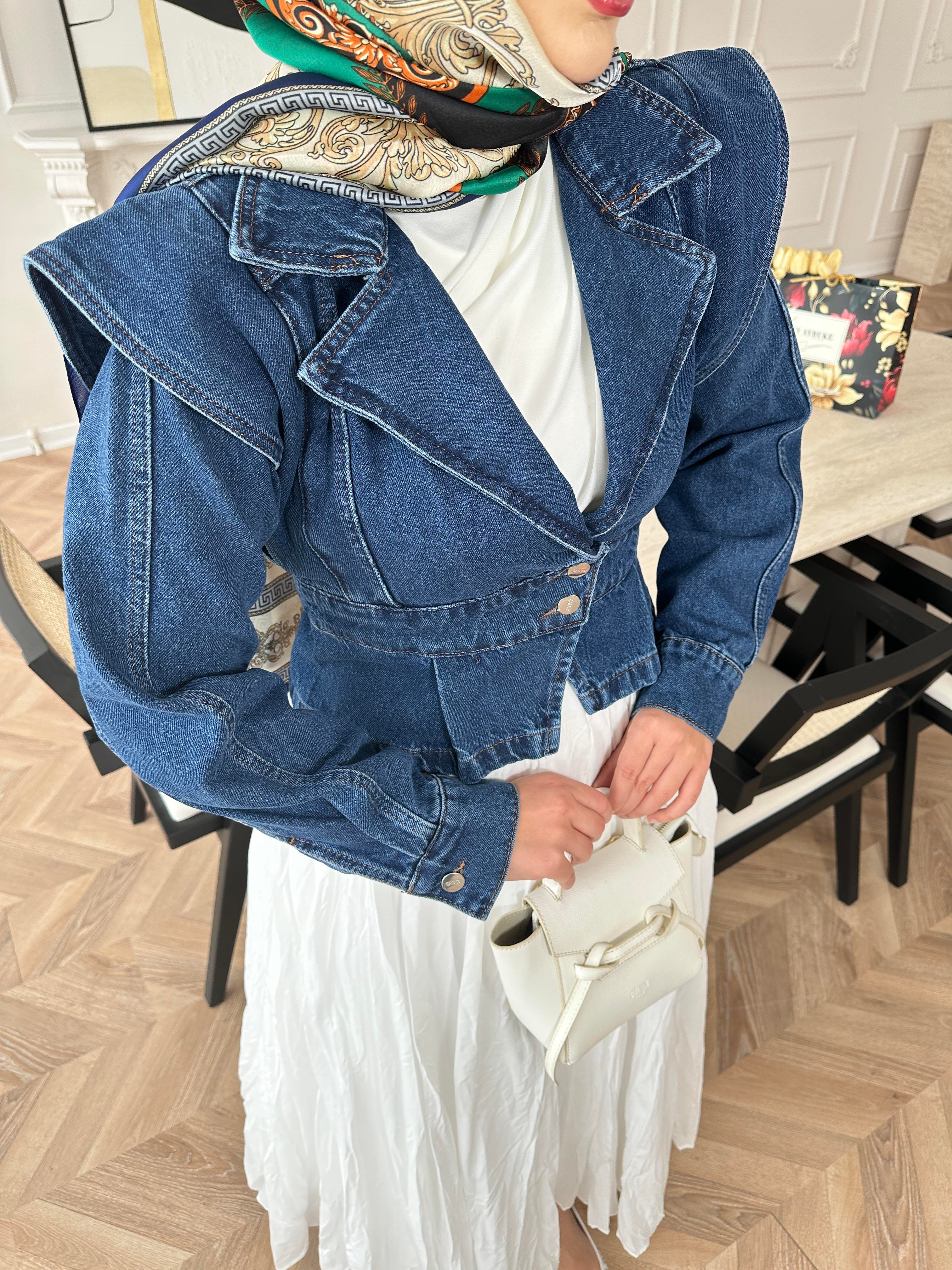 Çapraz Detaylı Kot Ceket Kot Mavi