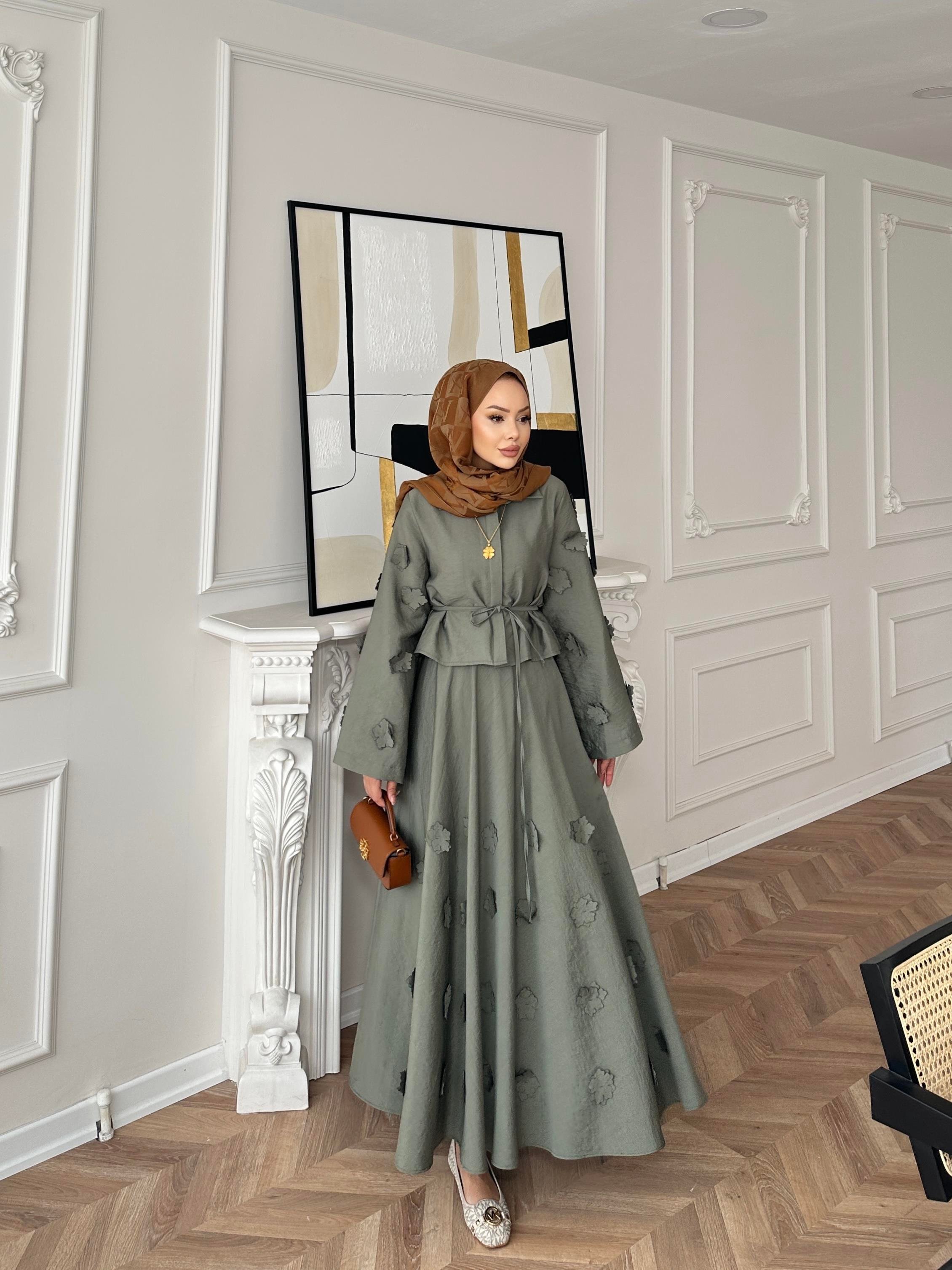 Çiçek Cupra Etekli Takım Haki