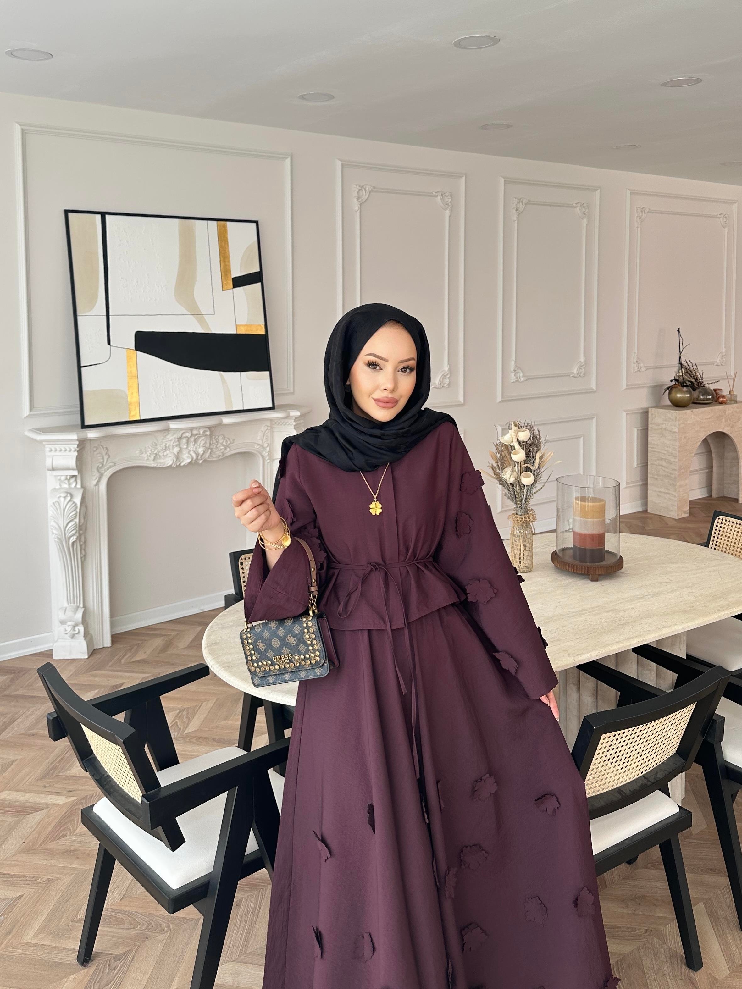 Çiçek Cupra Etekli Takım Mürdüm