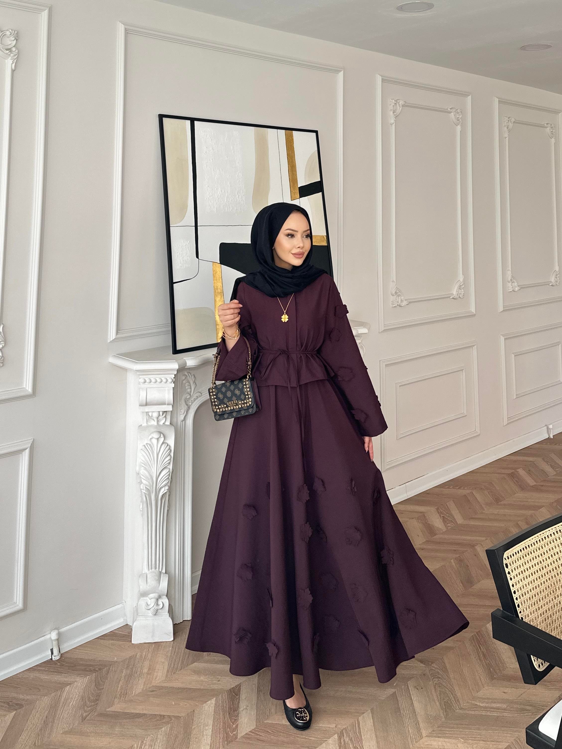 Çiçek Cupra Etekli Takım Mürdüm