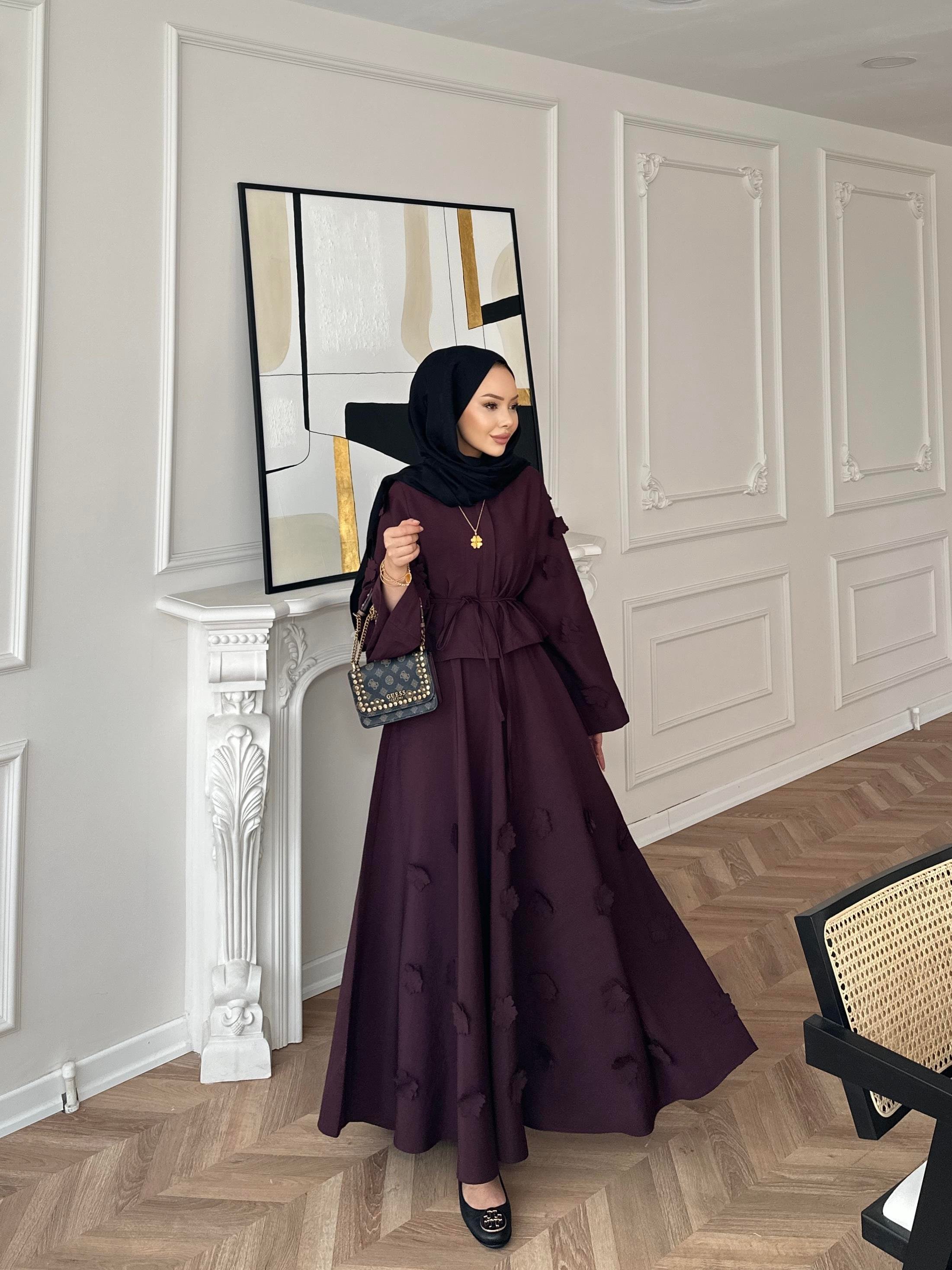 Çiçek Cupra Etekli Takım Mürdüm