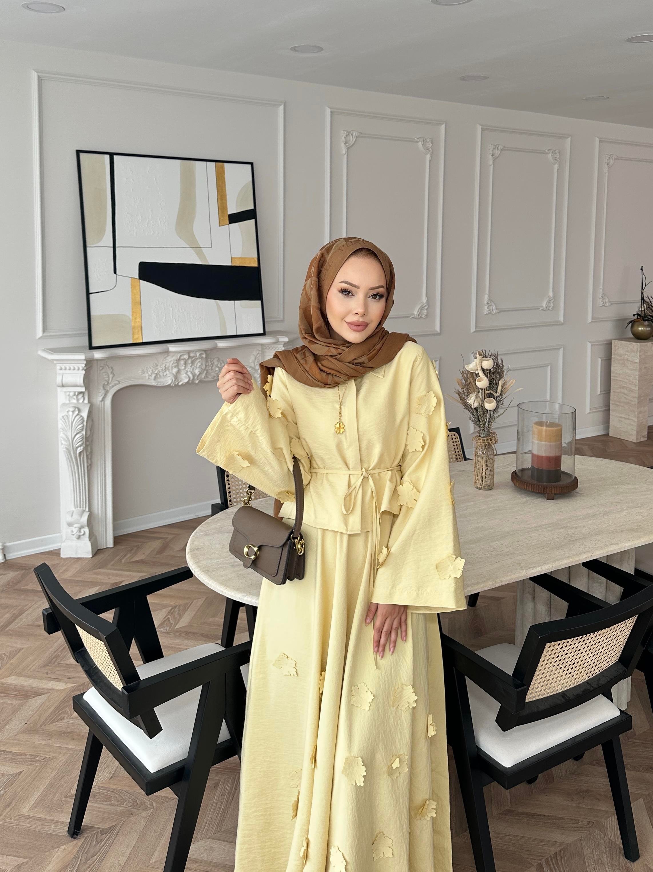 Çiçek Cupra Etekli Takım Sarı