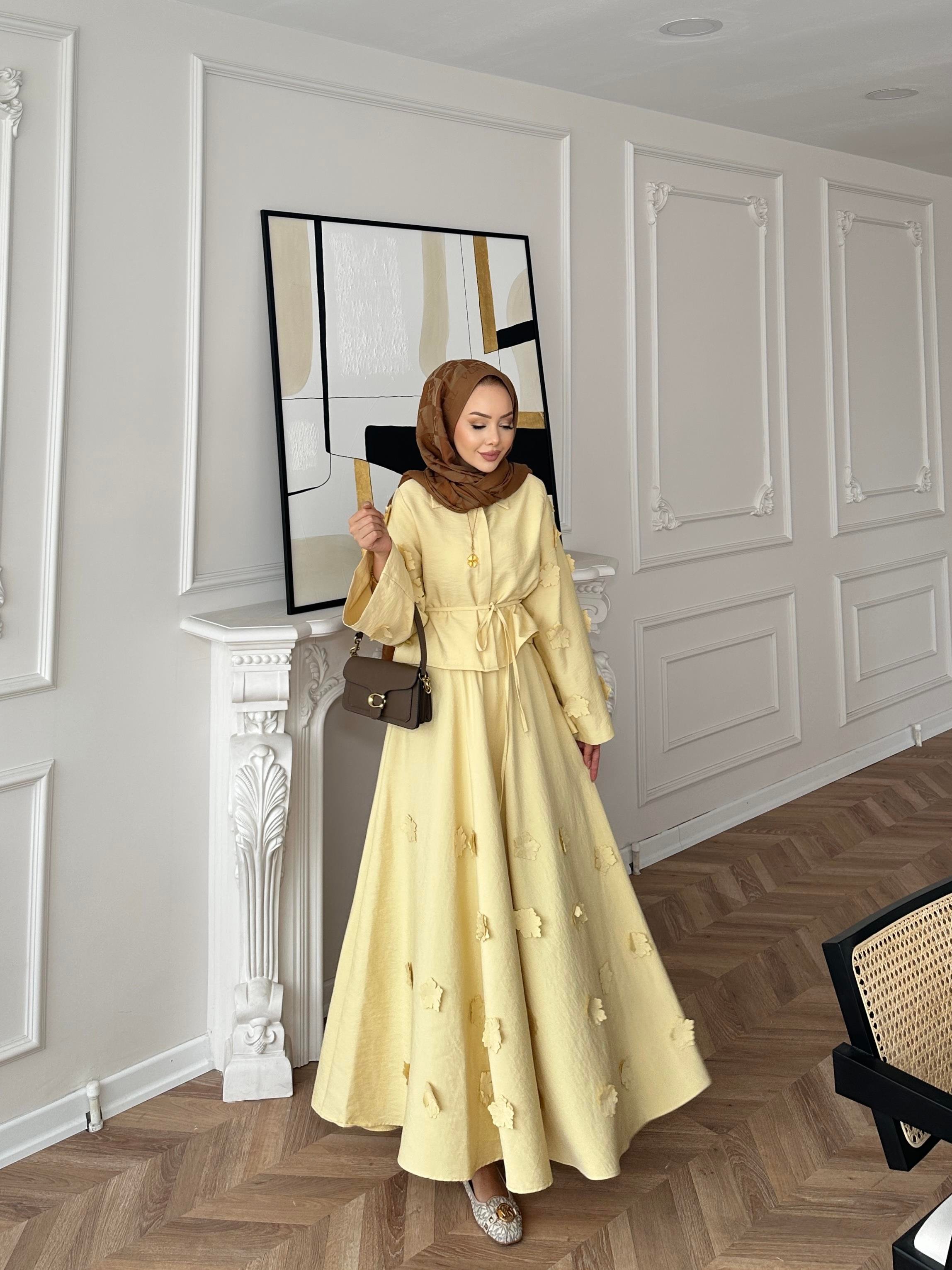 Çiçek Cupra Etekli Takım Sarı