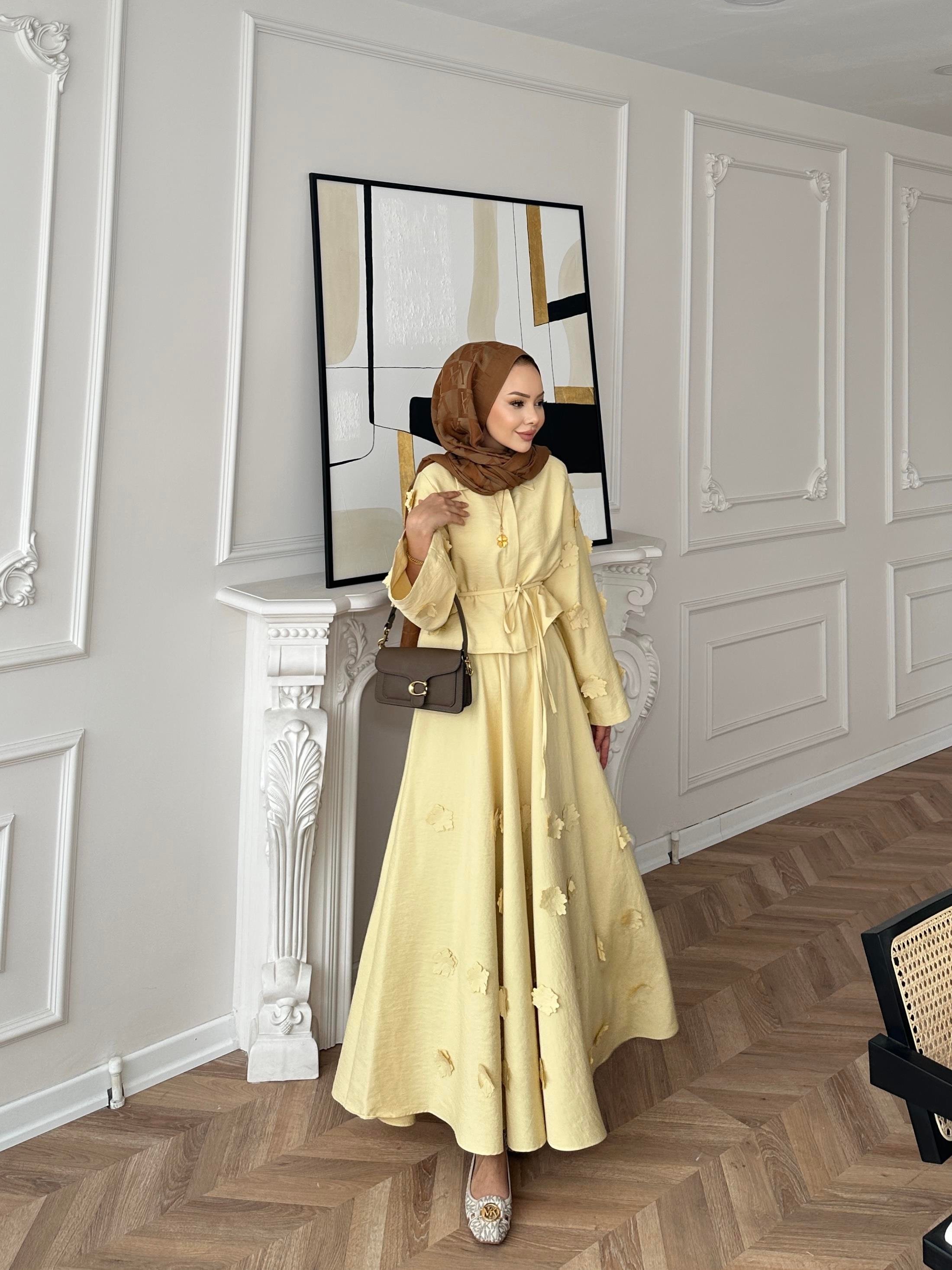 Çiçek Cupra Etekli Takım Sarı