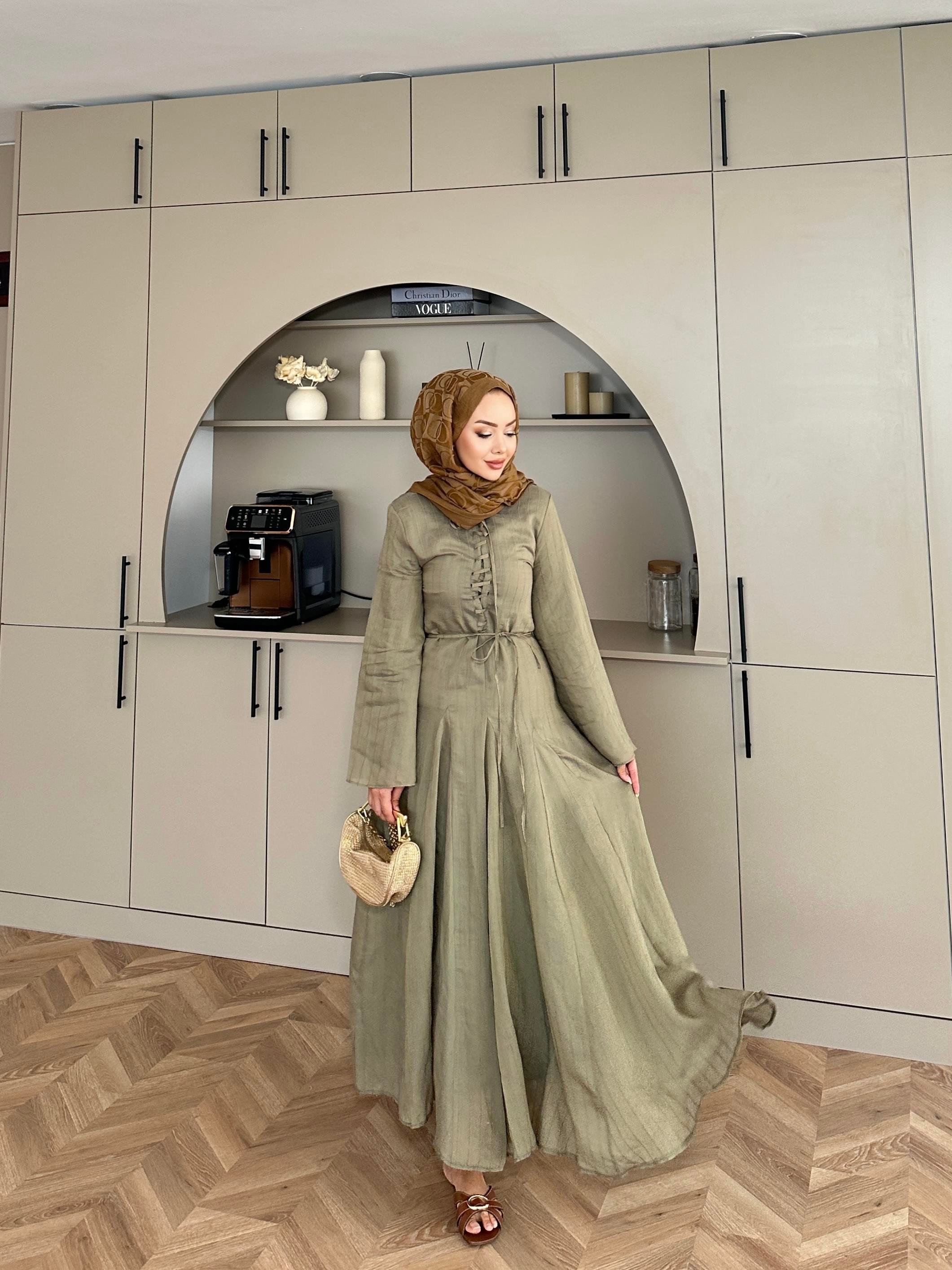 Cross Çizgili Elbise Haki