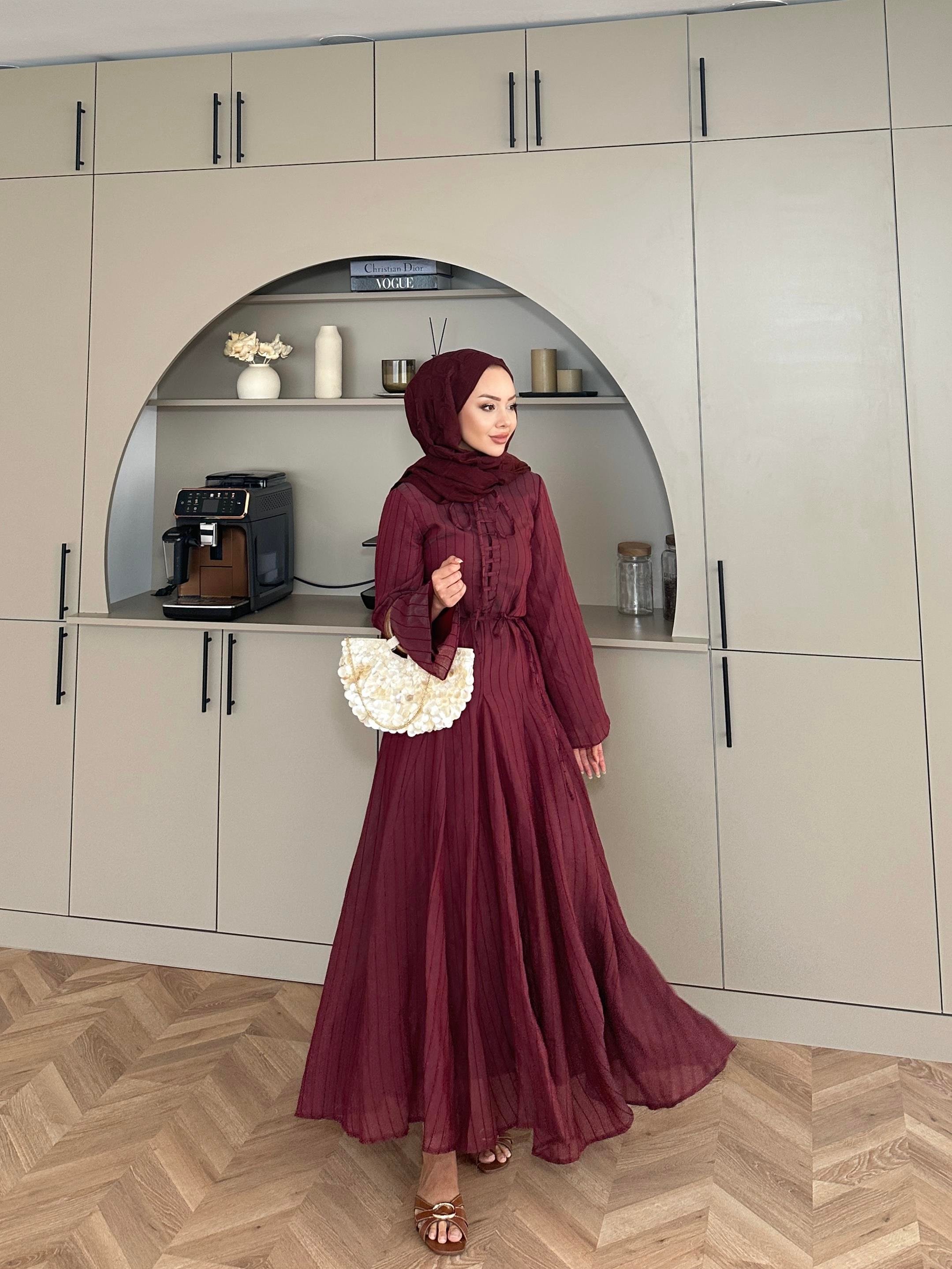 Cross Çizgili Elbise Mürdüm