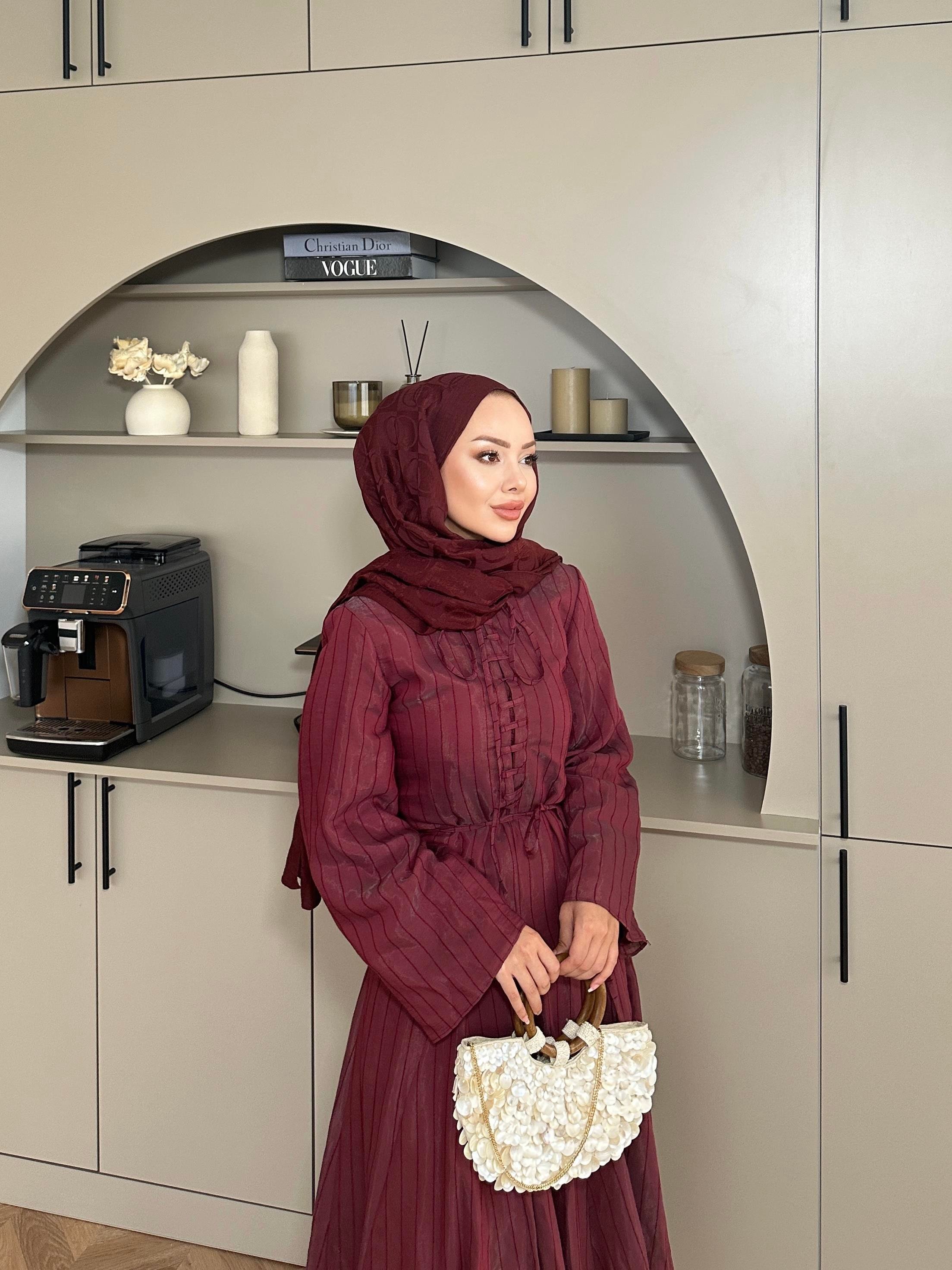 Cross Çizgili Elbise Mürdüm