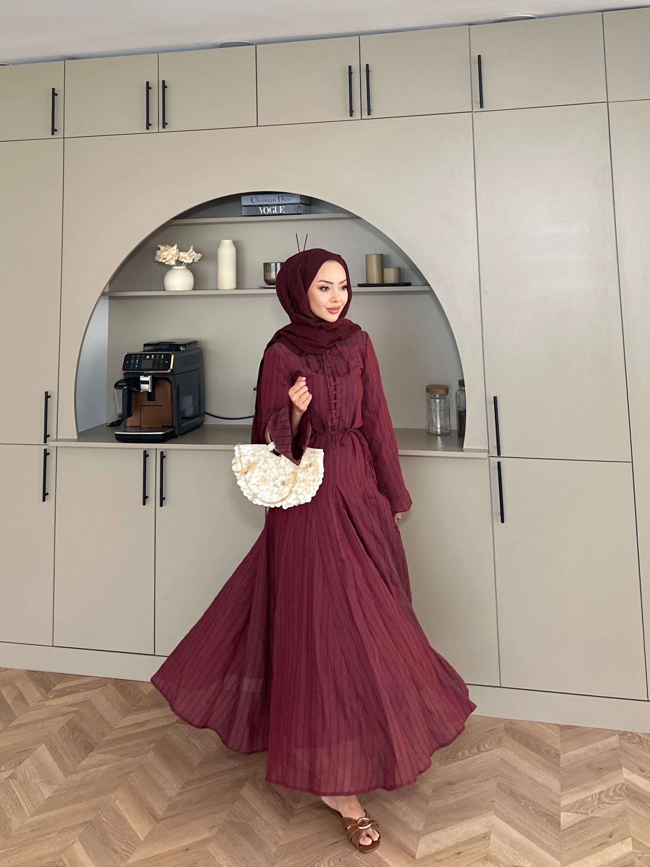 Cross Çizgili Elbise Mürdüm