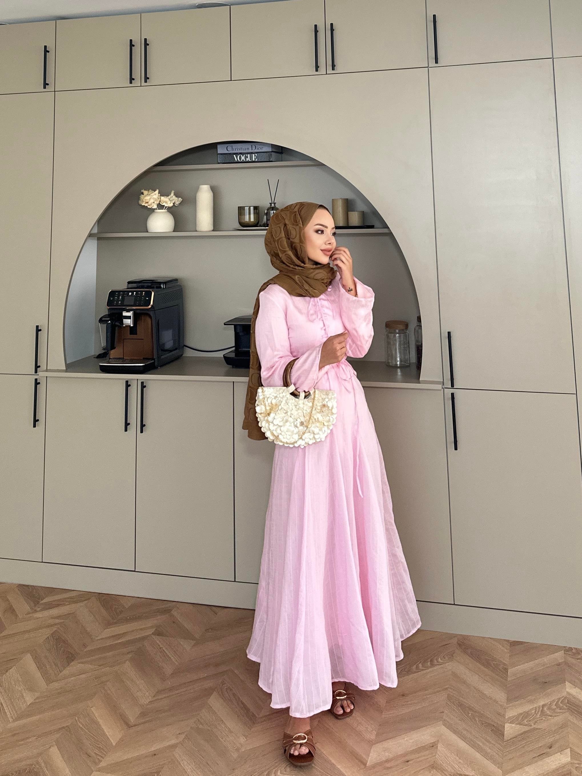 Cross Çizgili Elbise Pembe