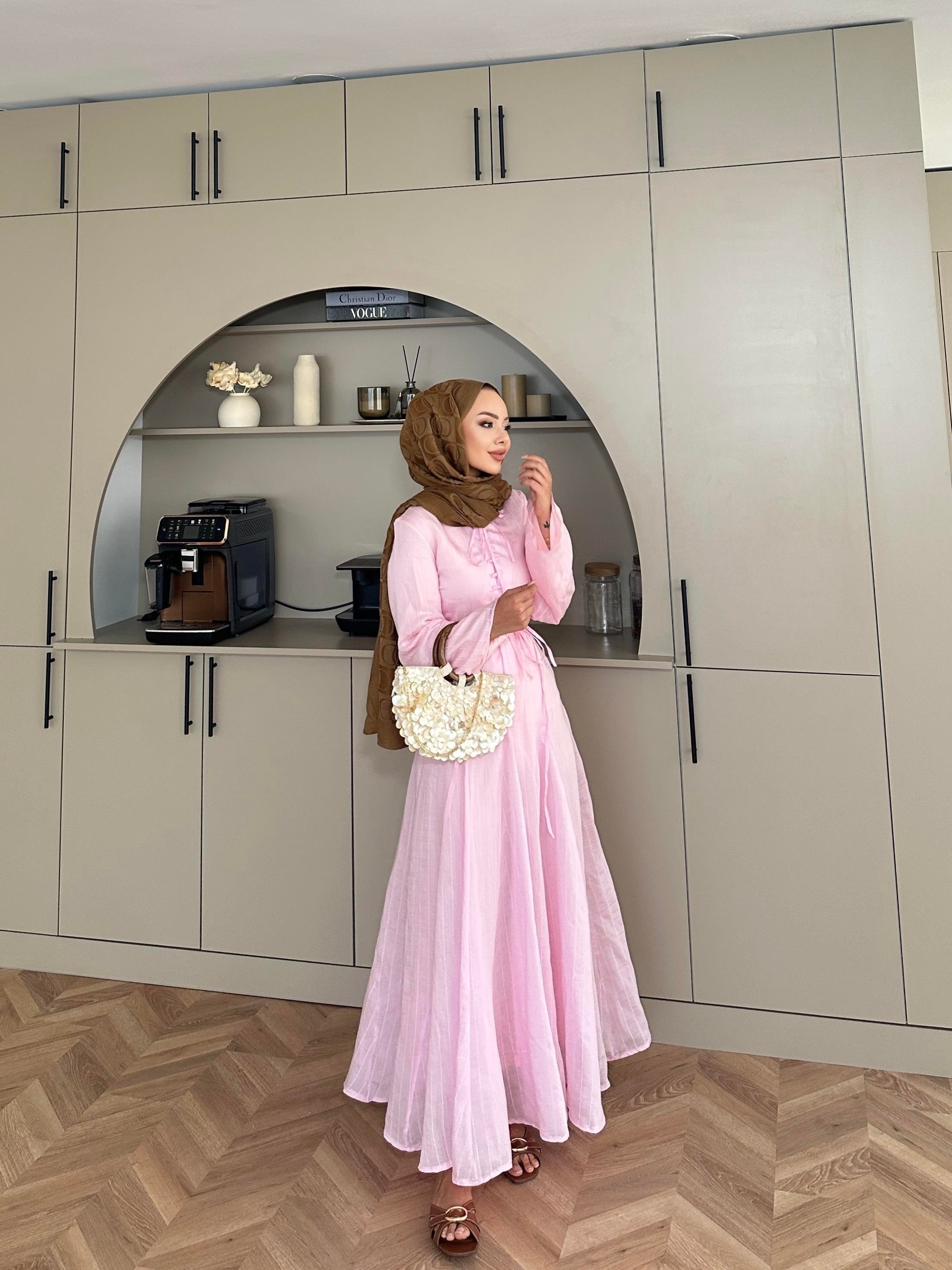 Cross Çizgili Elbise Pembe