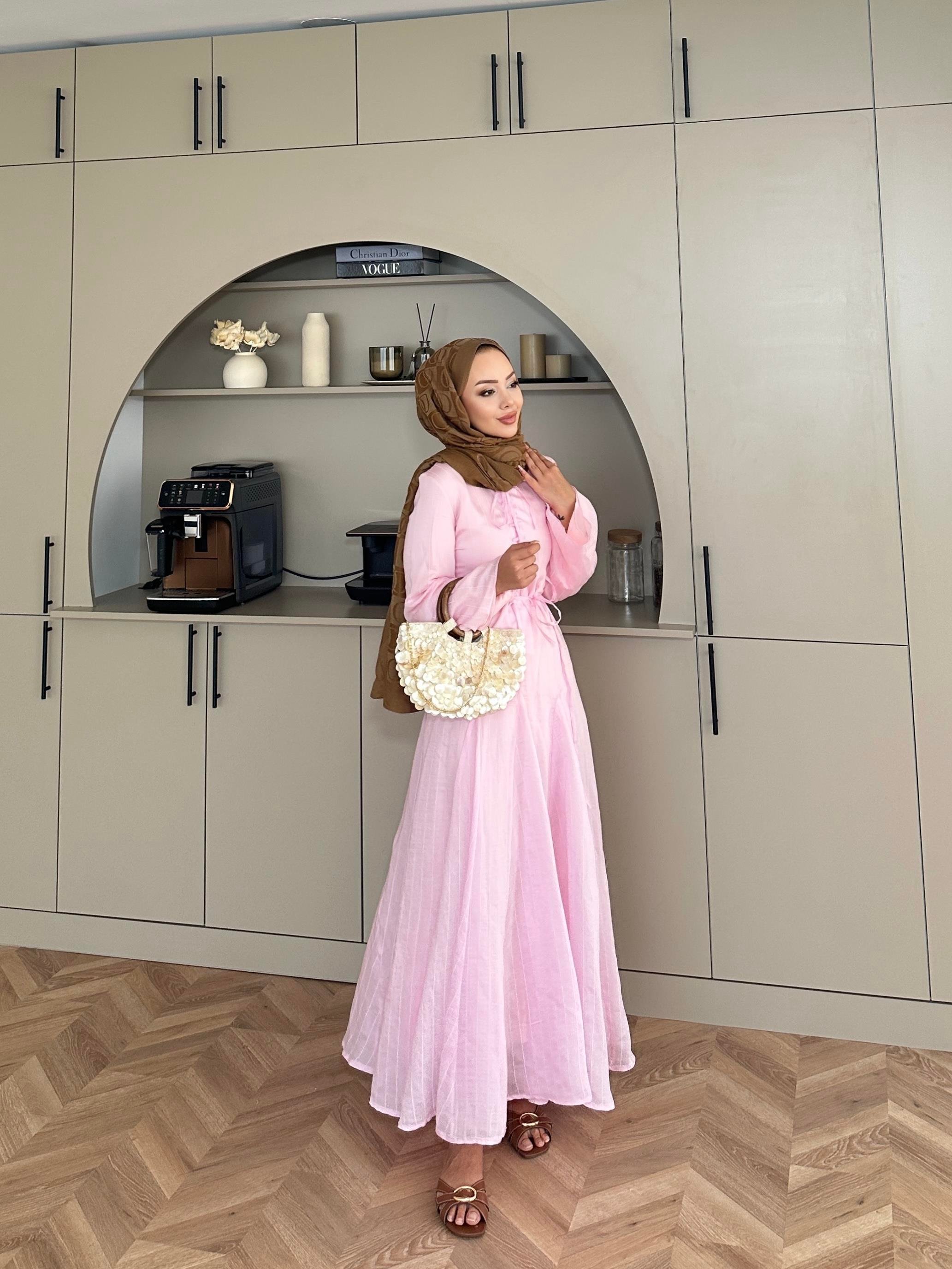 Cross Çizgili Elbise Pembe