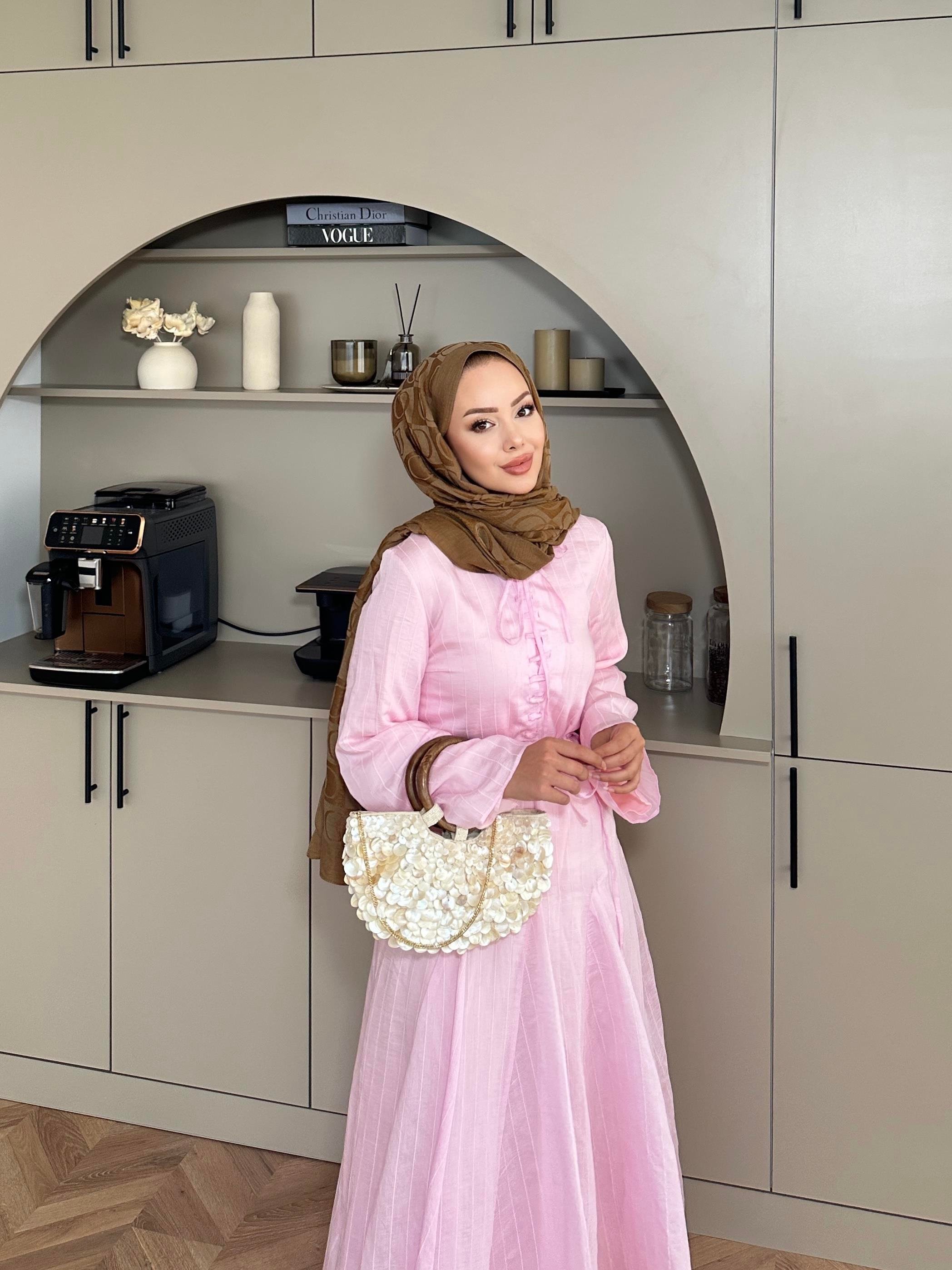 Cross Çizgili Elbise Pembe