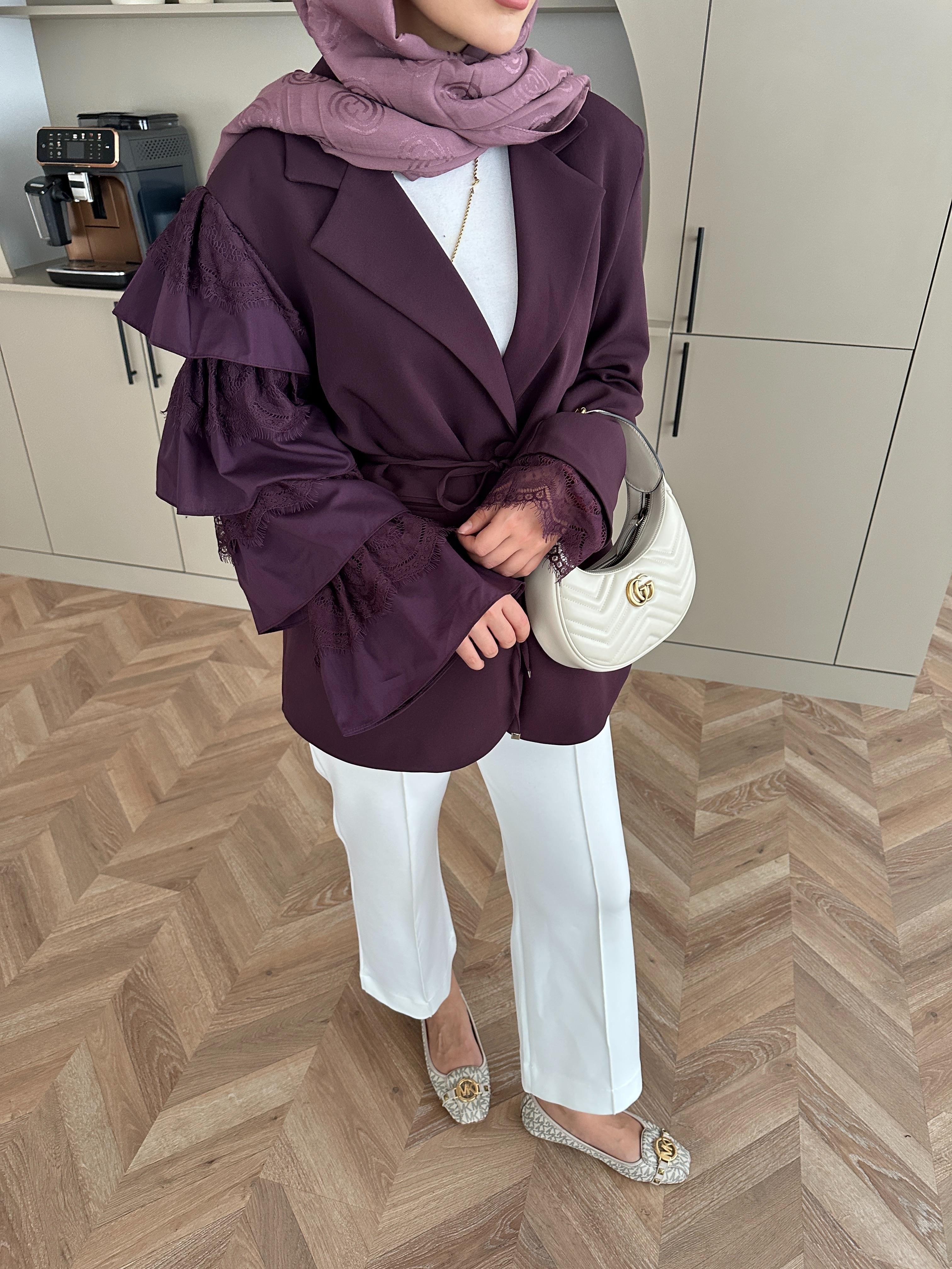 Dantelli Ceket Bordo