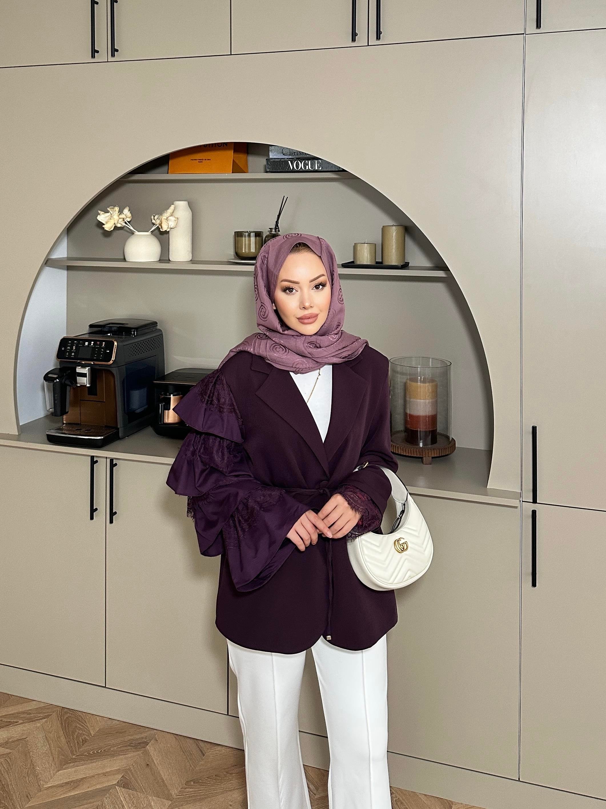 Dantelli Ceket Bordo