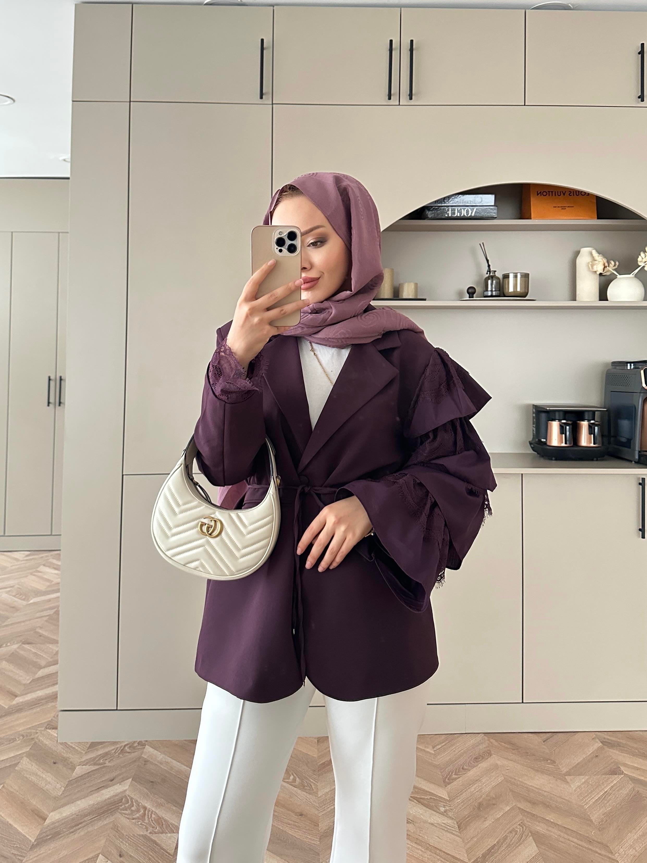 Dantelli Ceket Bordo