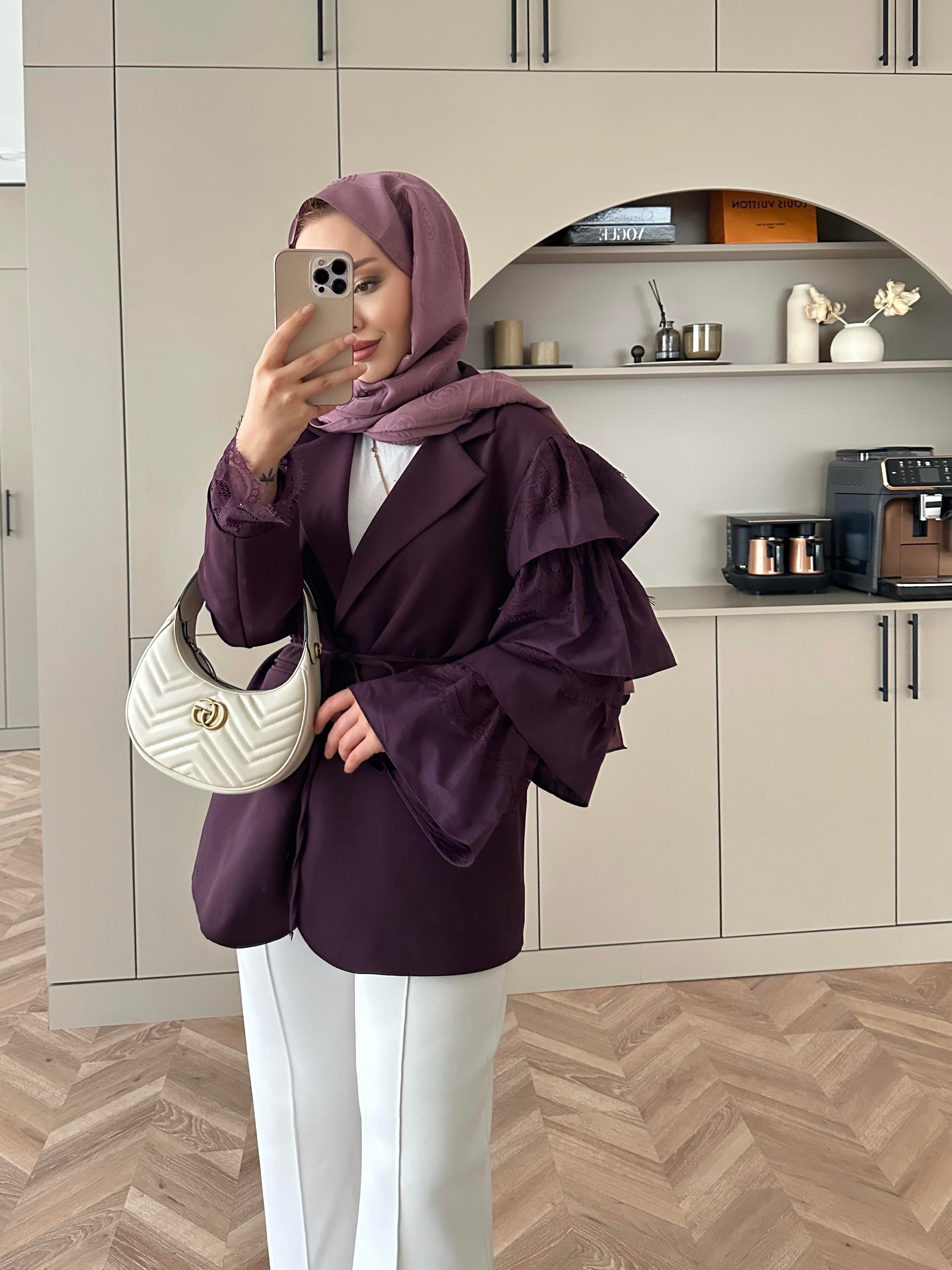 Dantelli Ceket Bordo