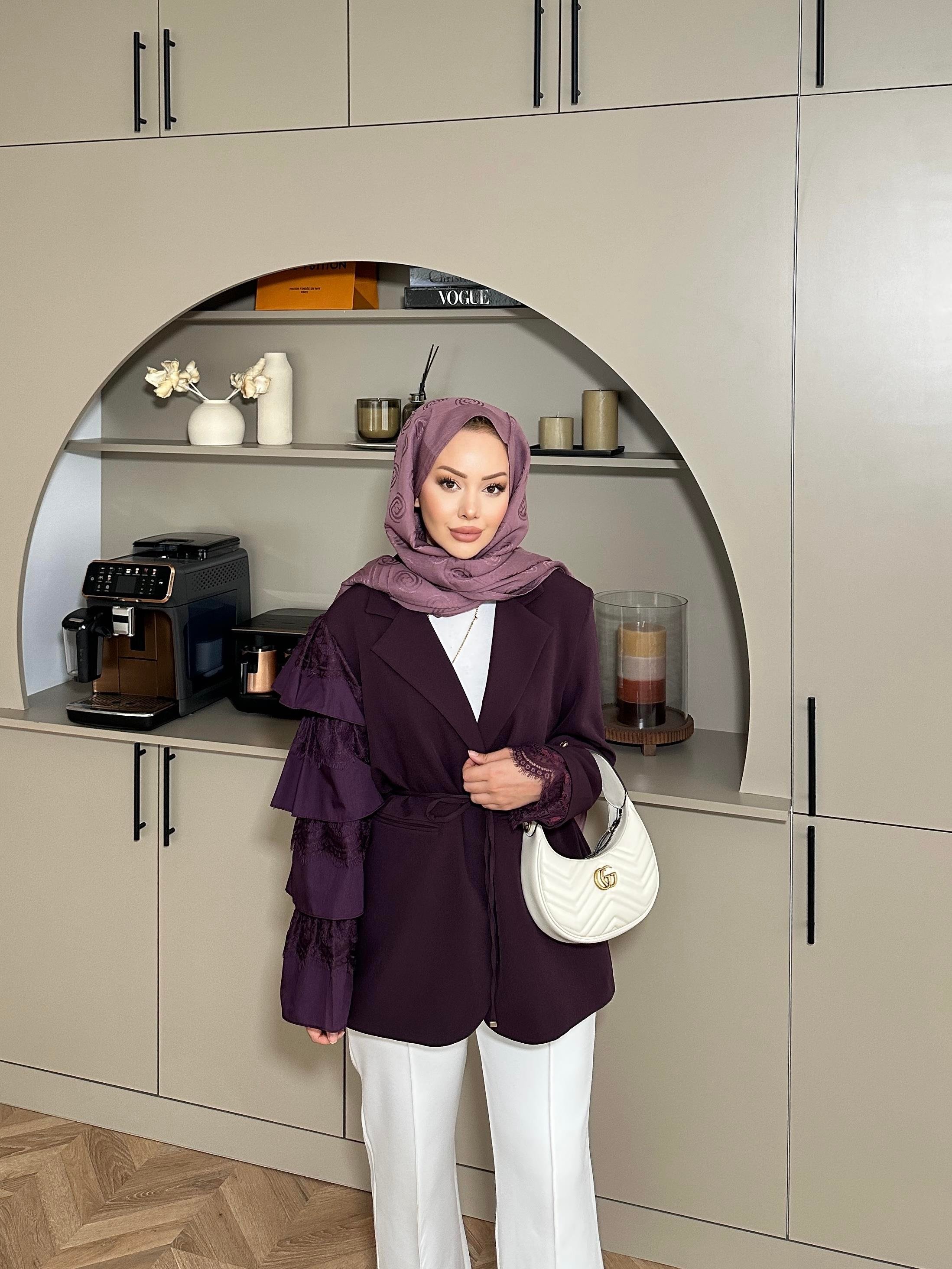 Dantelli Ceket Bordo