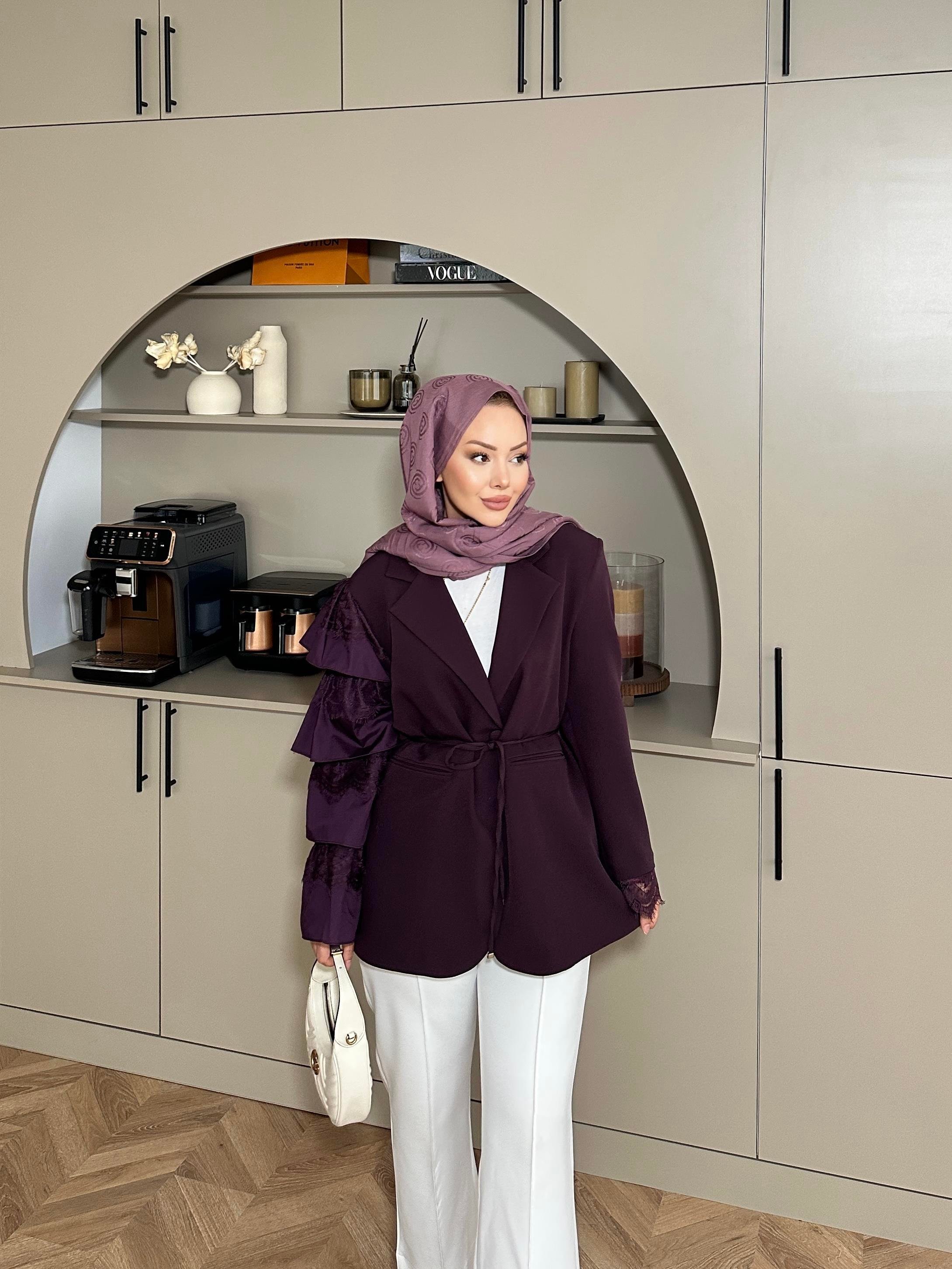 Dantelli Ceket Bordo