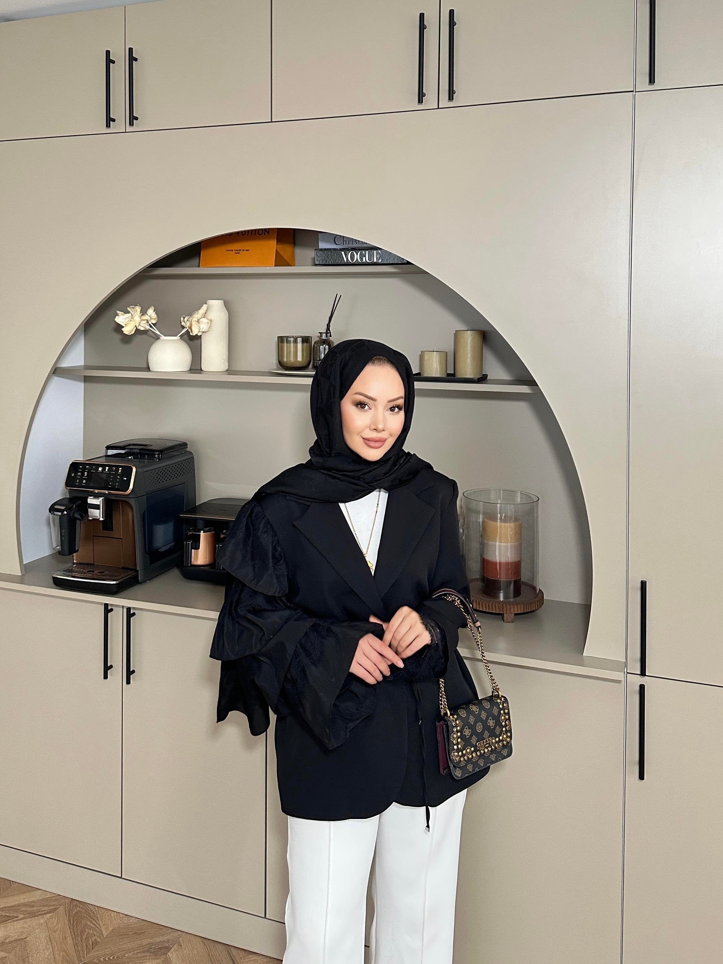 Dantelli Ceket Siyah