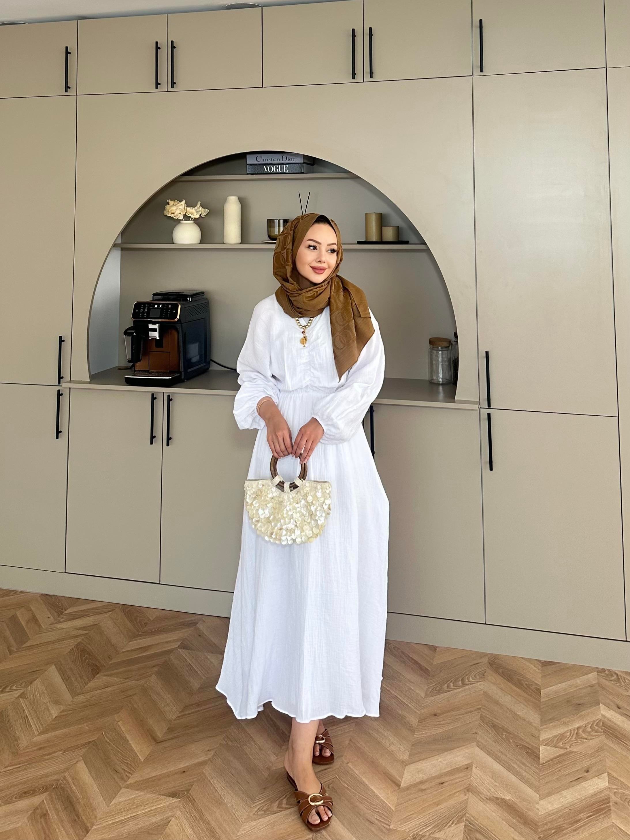 Dean Müslin Elbise Beyaz