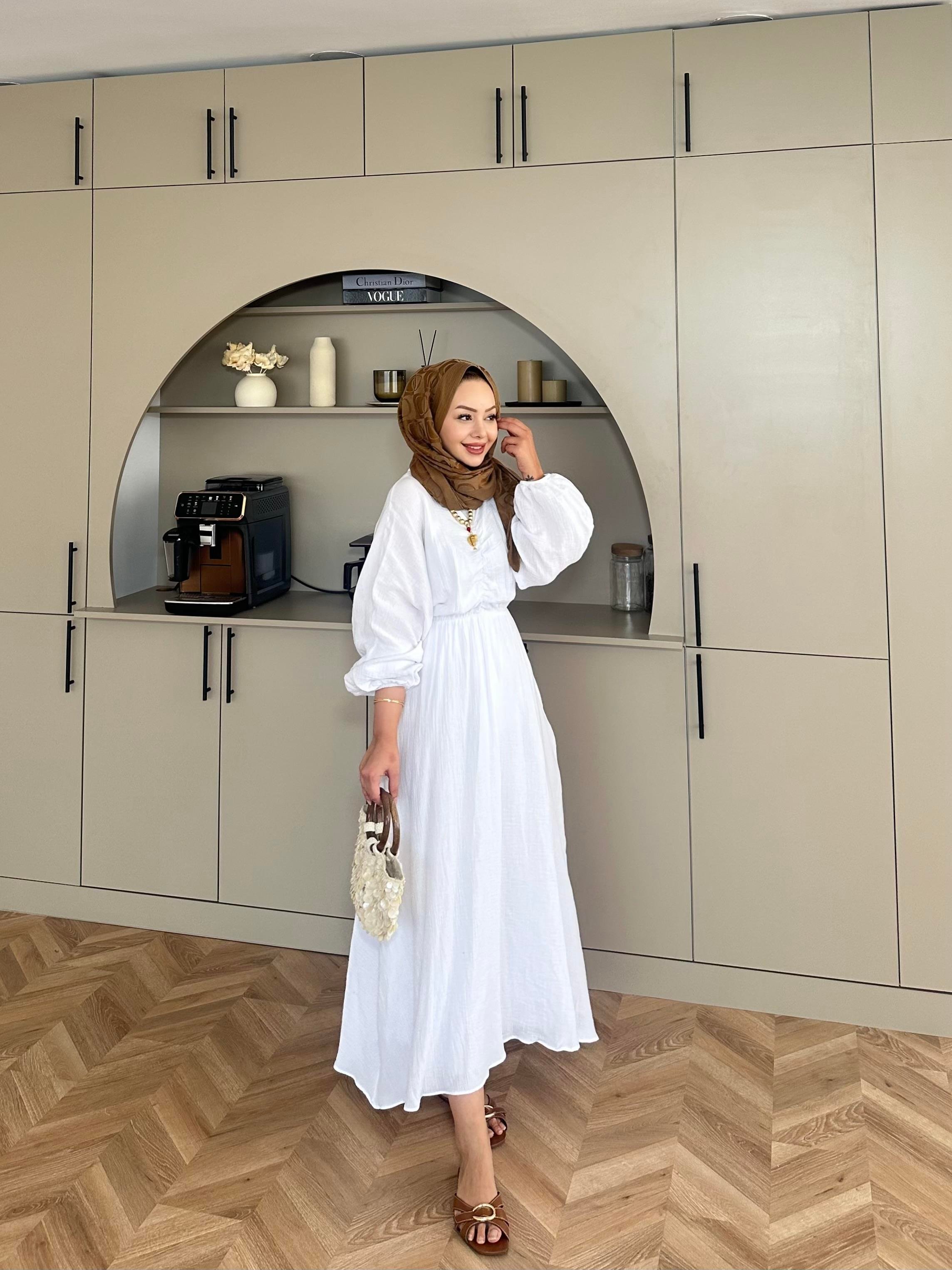 Dean Müslin Elbise Beyaz