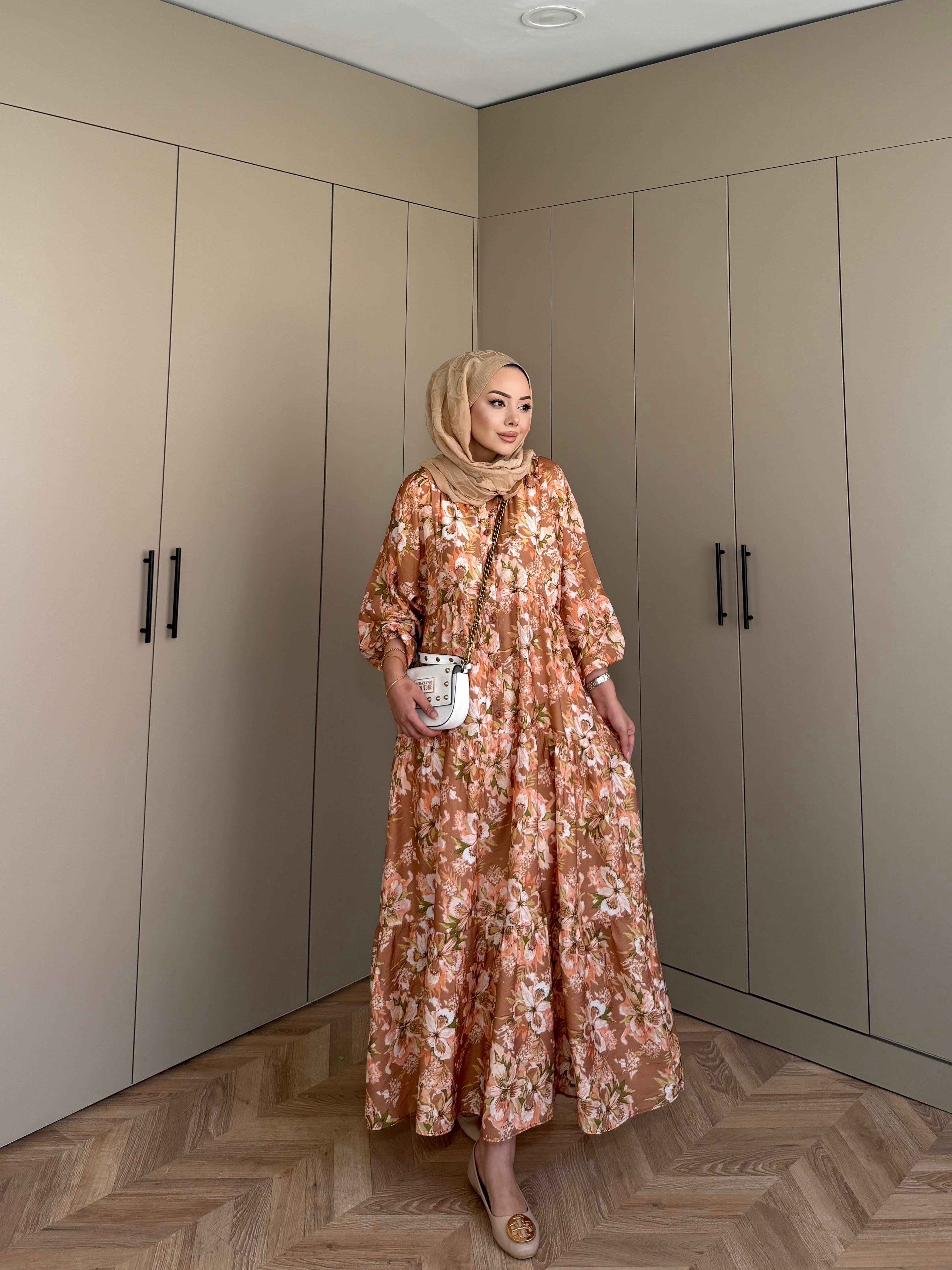 Defne Pamuk Vual Elbise Kahve