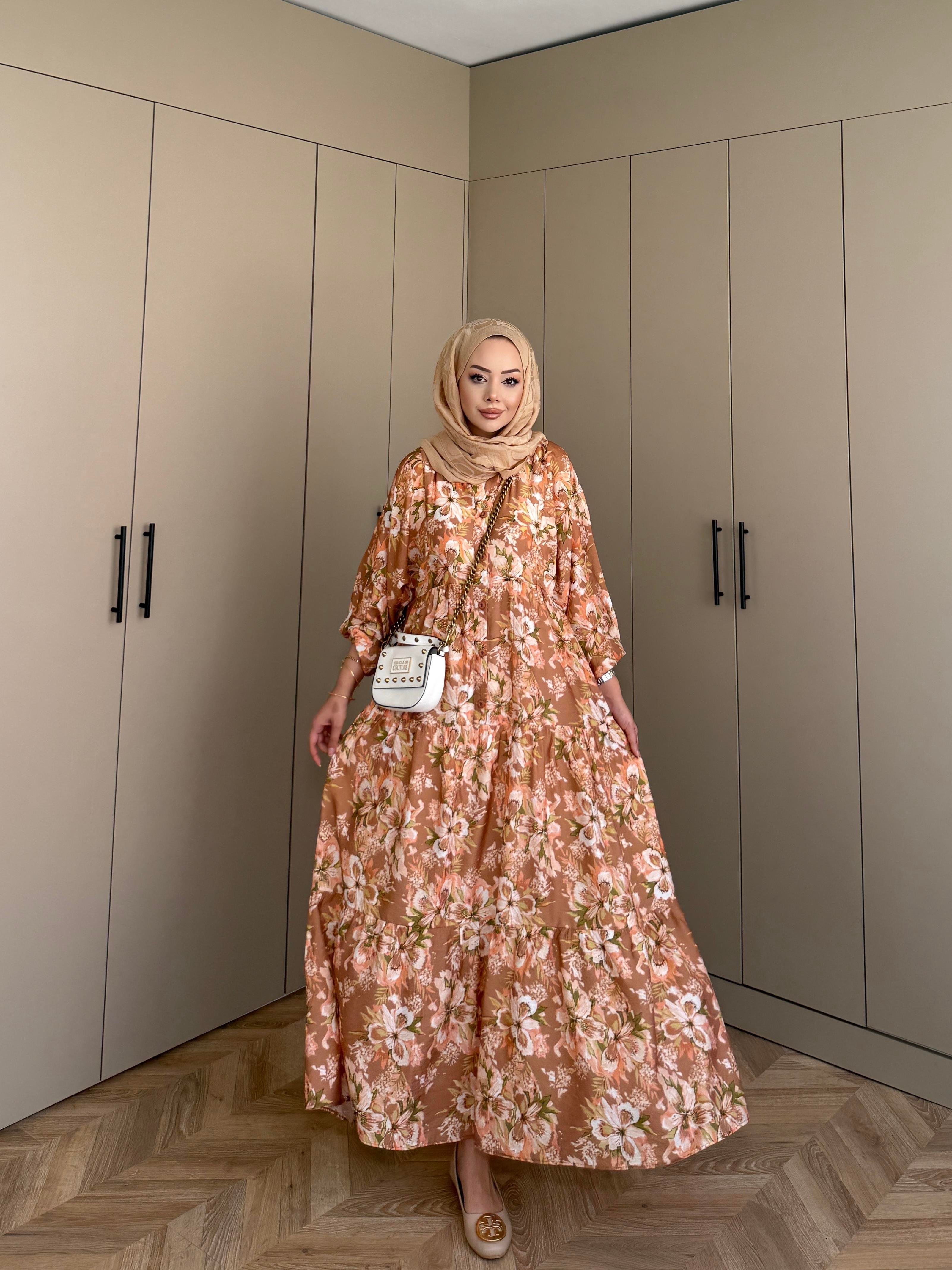 Defne Pamuk Vual Elbise Kahve