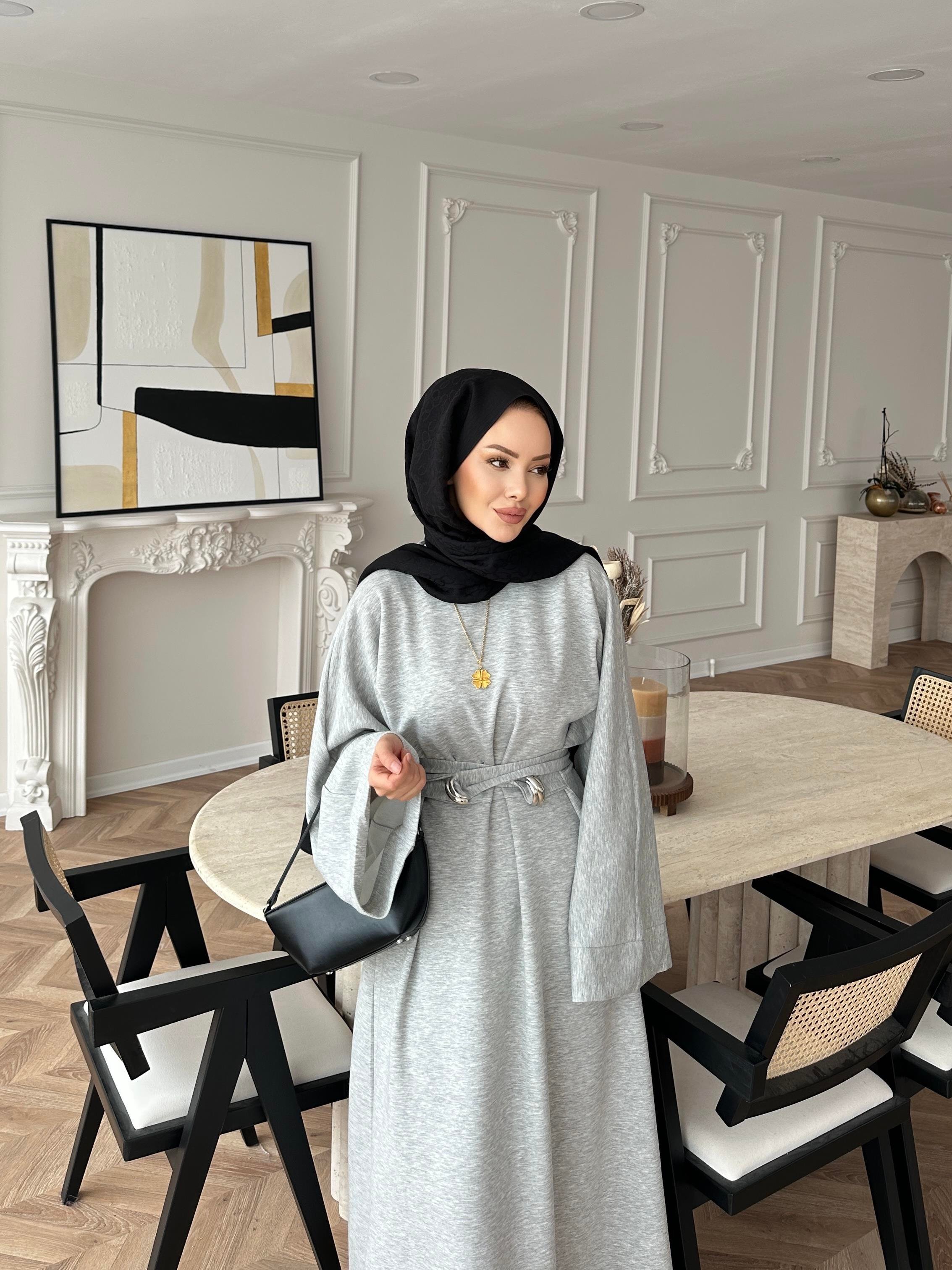 Desni İki İplik Elbise Melanj Gri