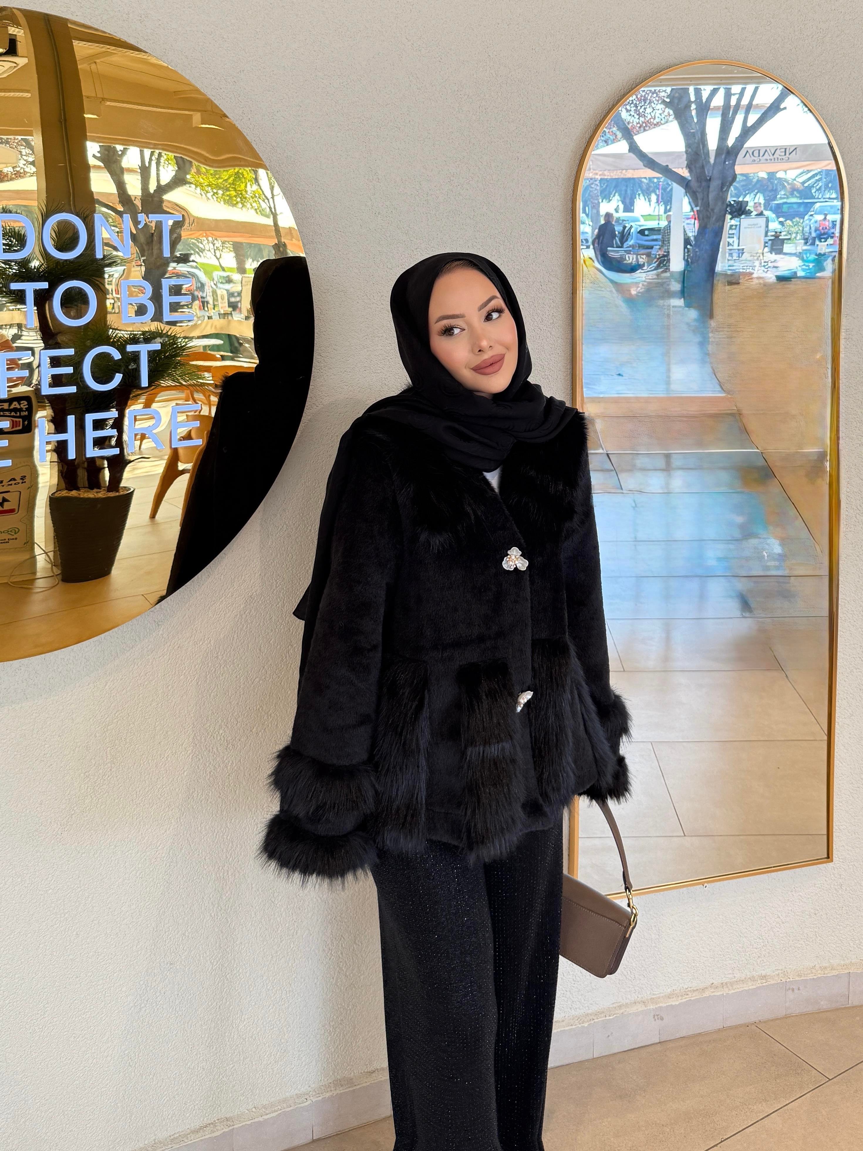 Diva Kürk Detaylı Angora Hırka/Ceket Siyah