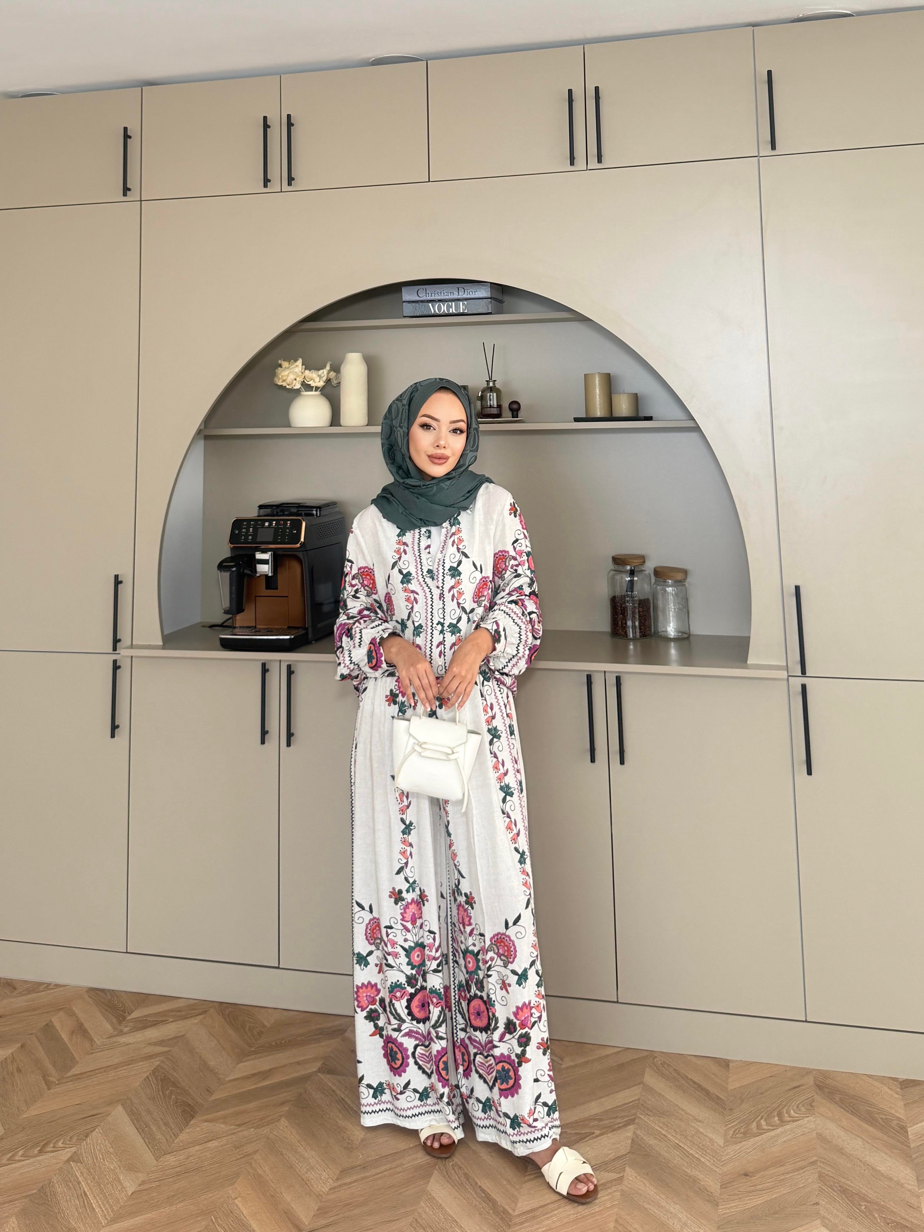 Dolunay Pantolonlu Takım Ekru-Pembe