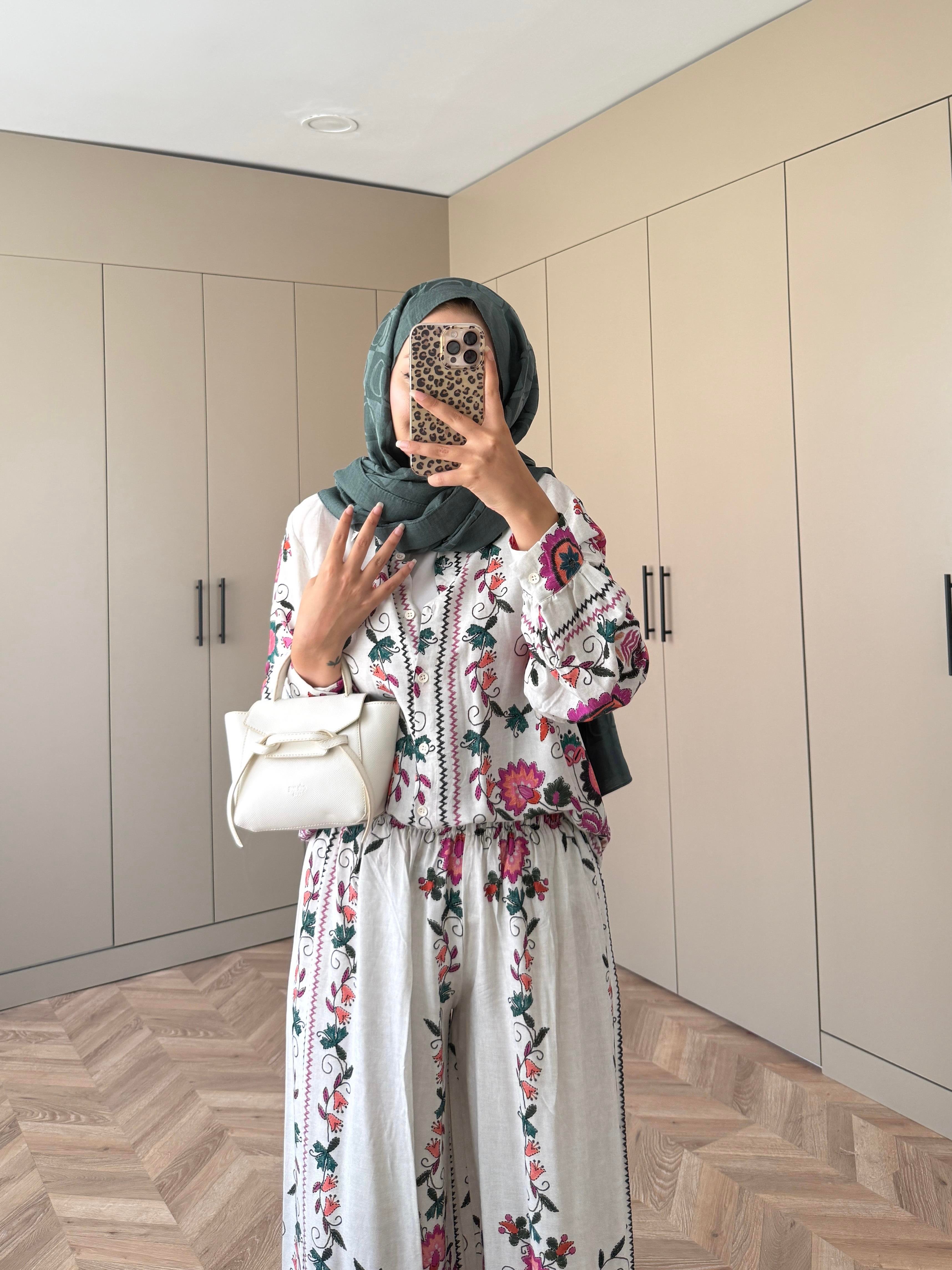 Dolunay Pantolonlu Takım Ekru-Pembe