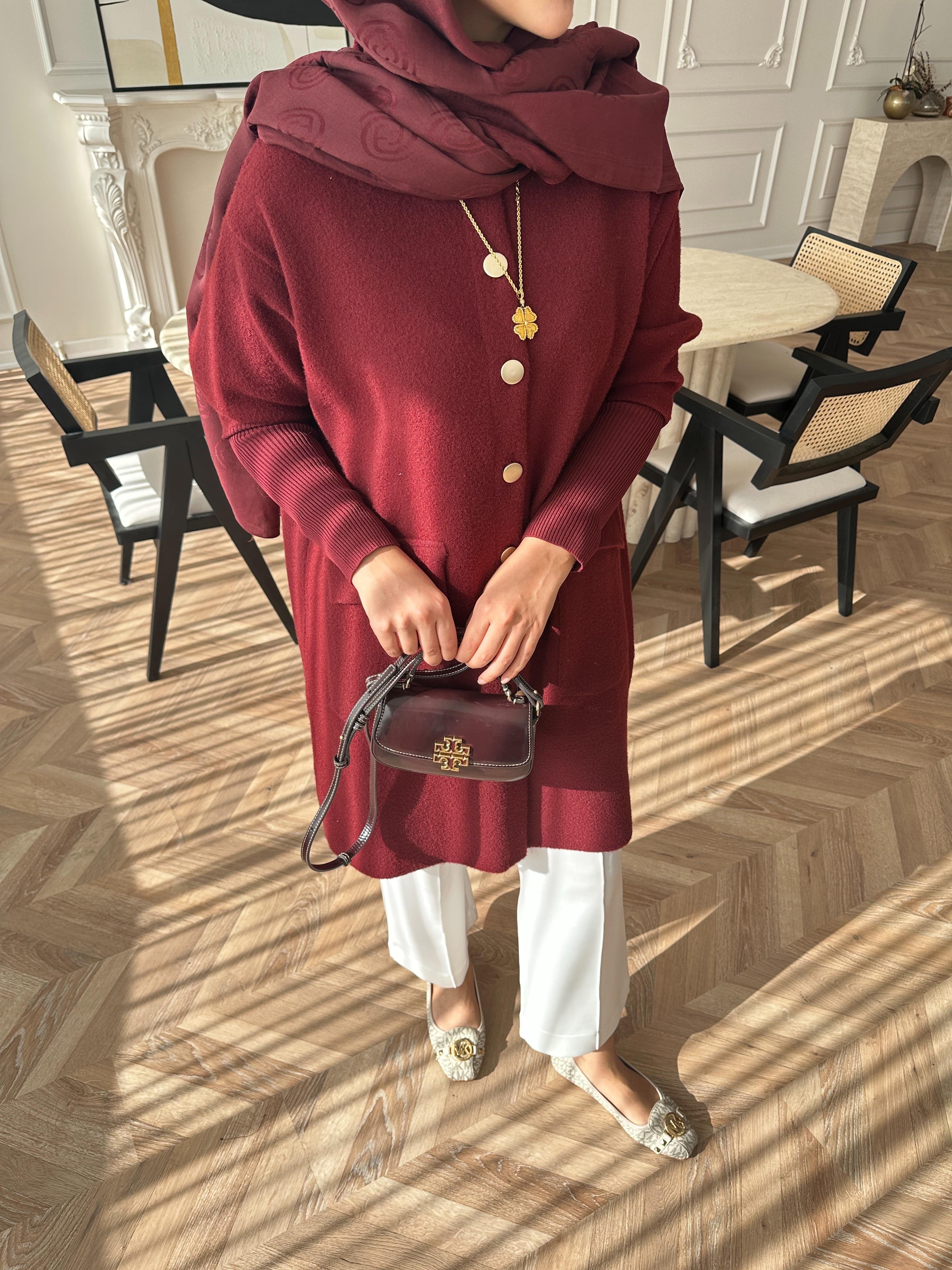 Erica Angora Uzun Hırka Bordo