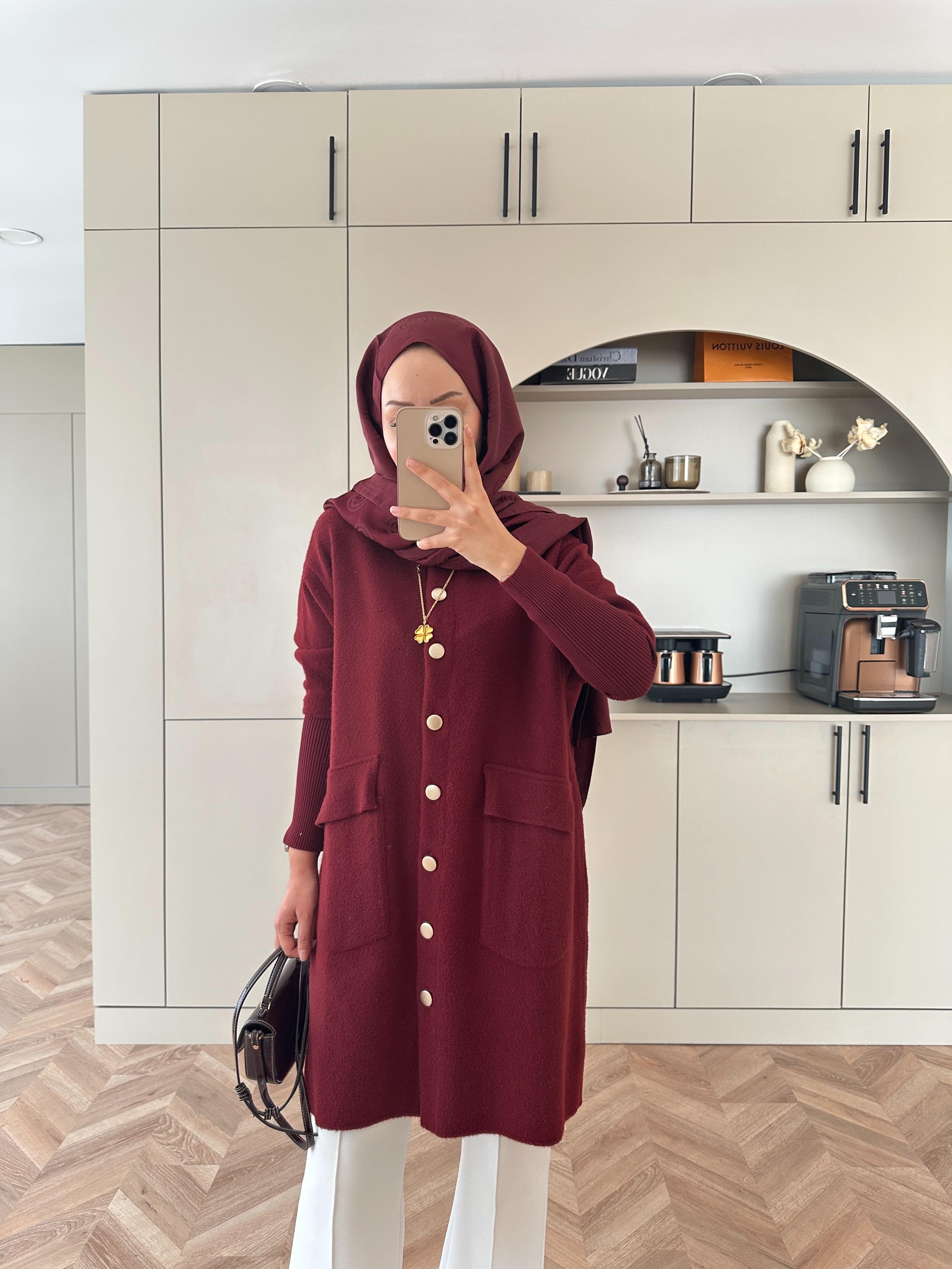 Erica Angora Uzun Hırka Bordo