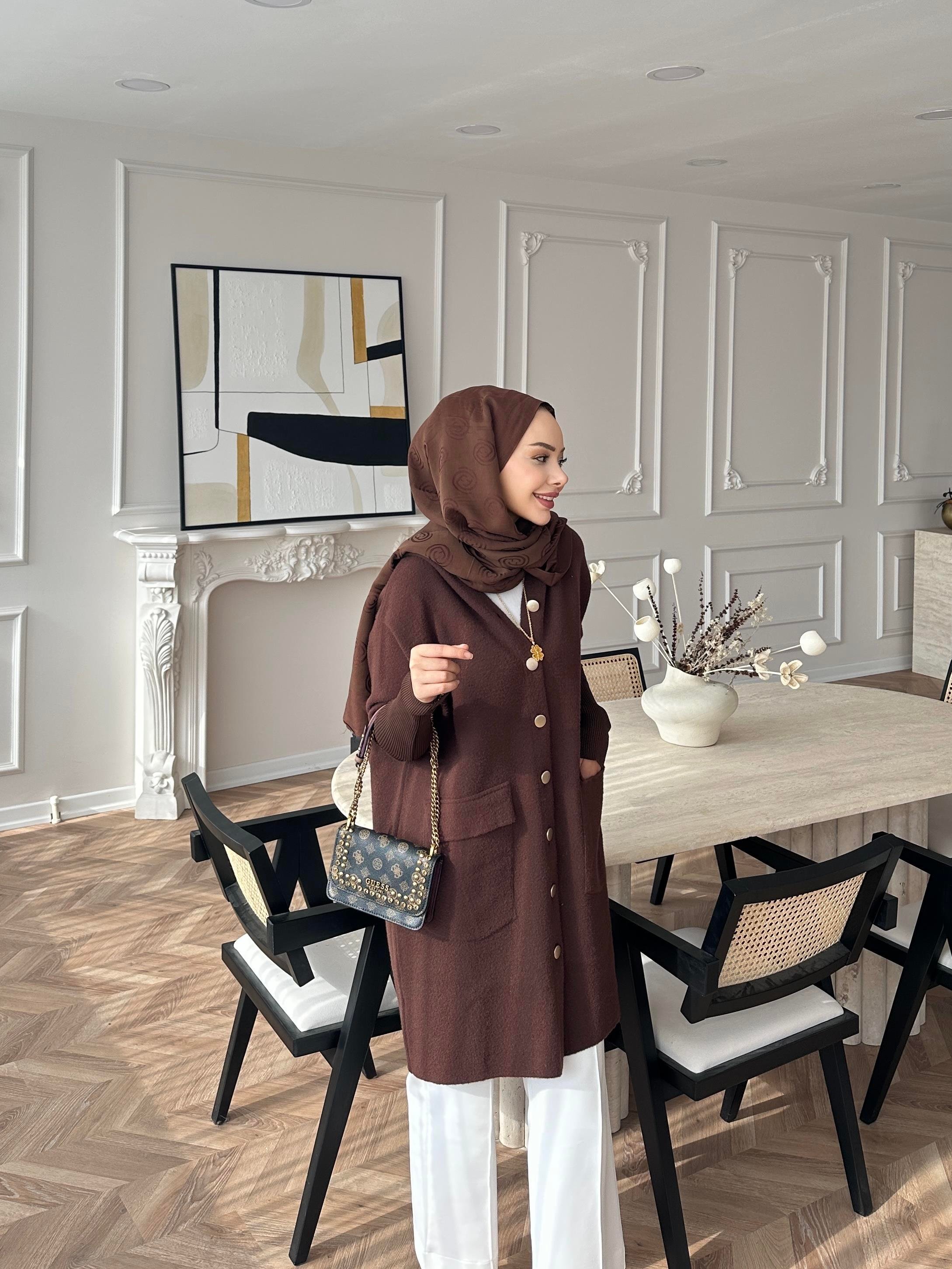 Erica Angora Uzun Hırka Kahverengi