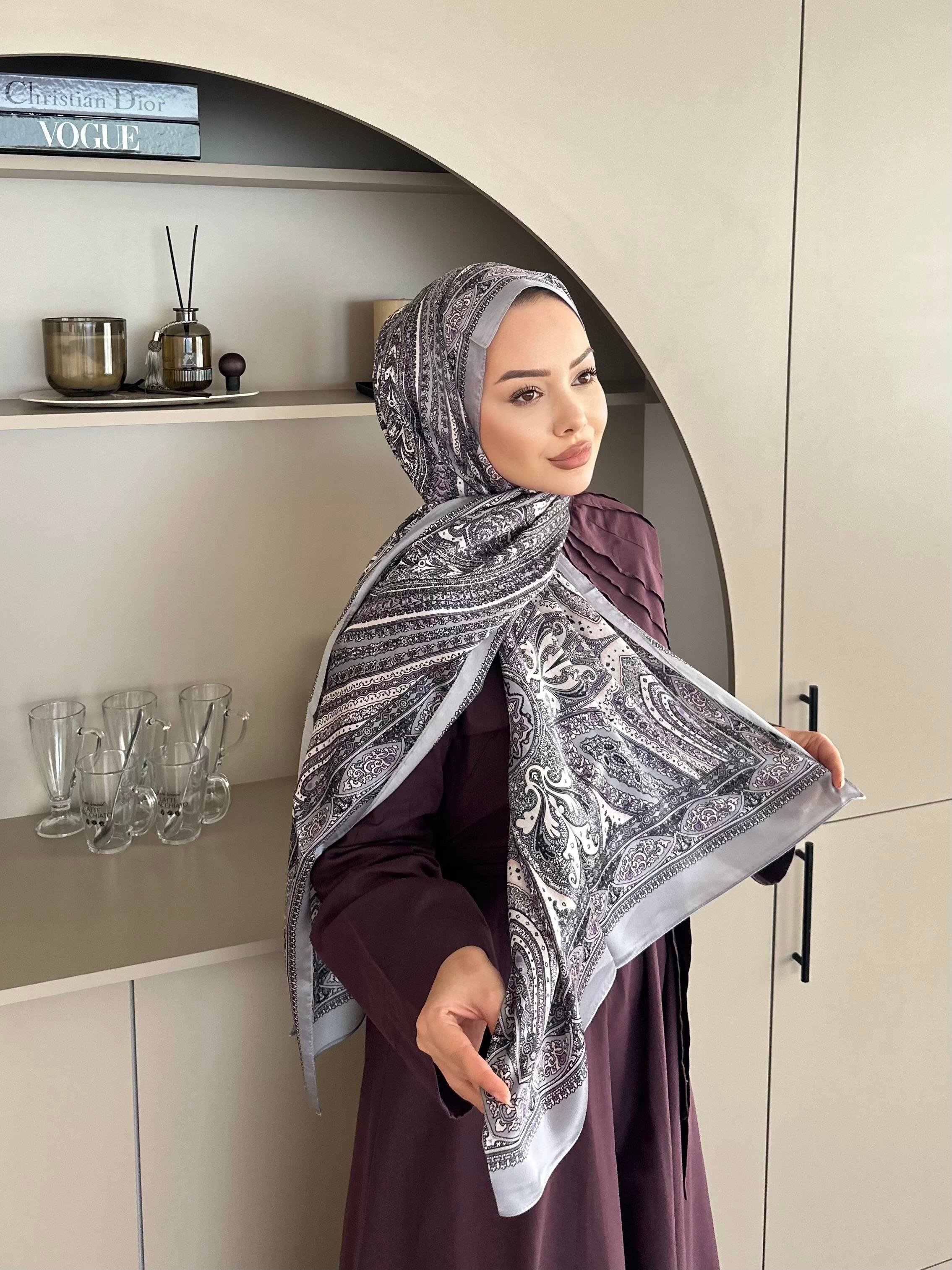 Etnik Desen İthal İpek Vual Şal Gri